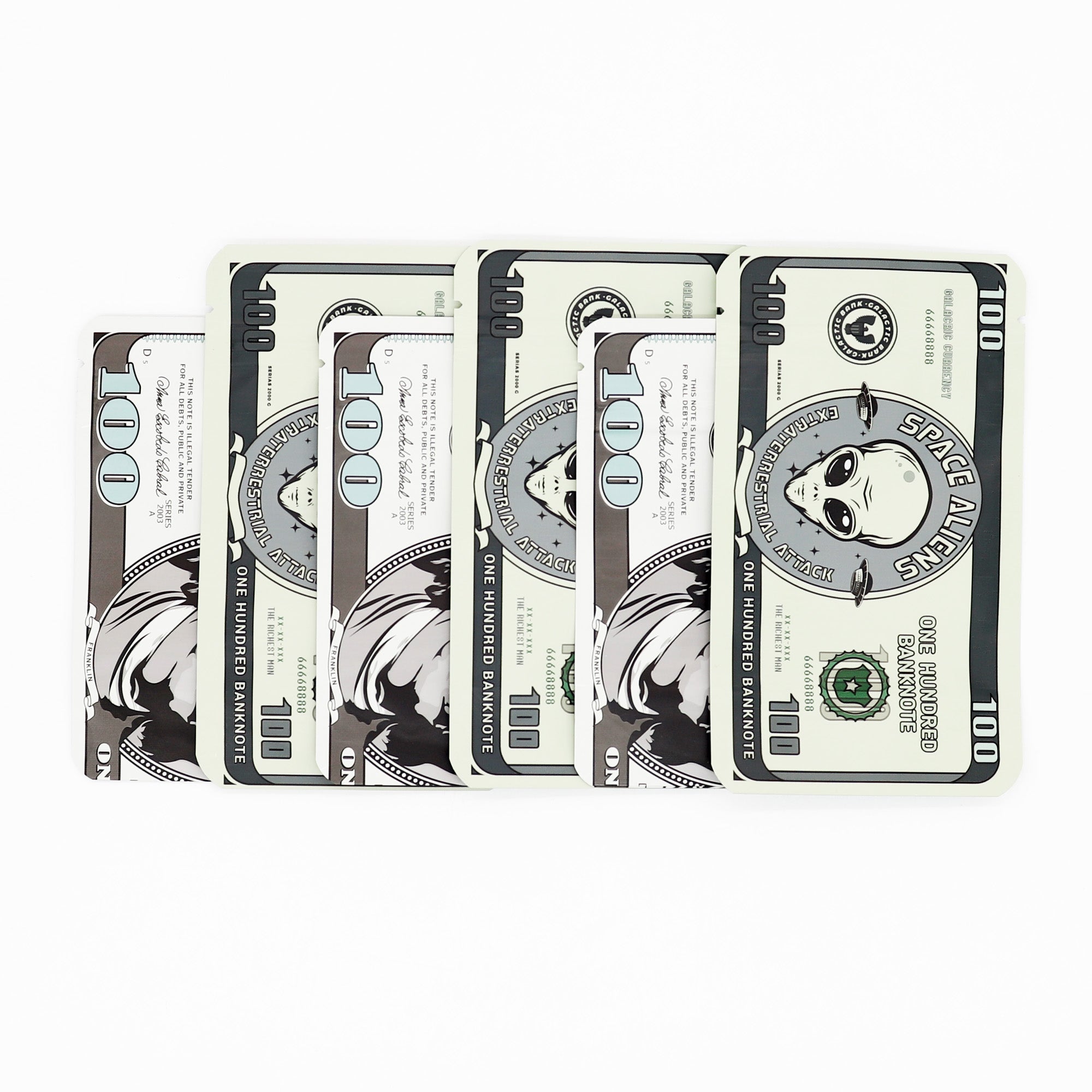 Green Hundred Bill Design Metallic Foil Stand Strong Bags Green Hundred Bill Design Metallic Foil Stand Strong Bags