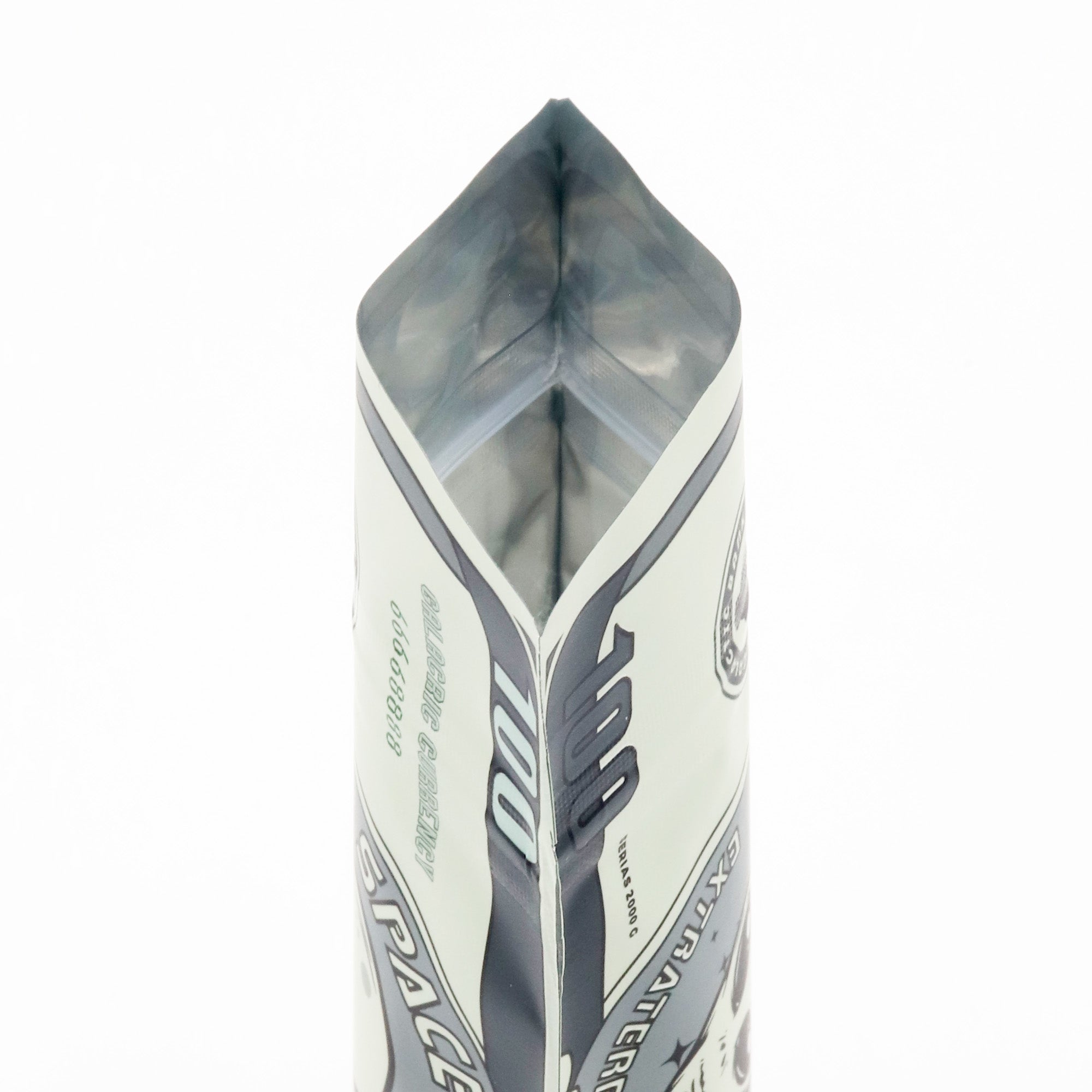 Green Hundred Bill Design Metallic Foil Stand Strong Bags Green Hundred Bill Design Metallic Foil Stand Strong Bags