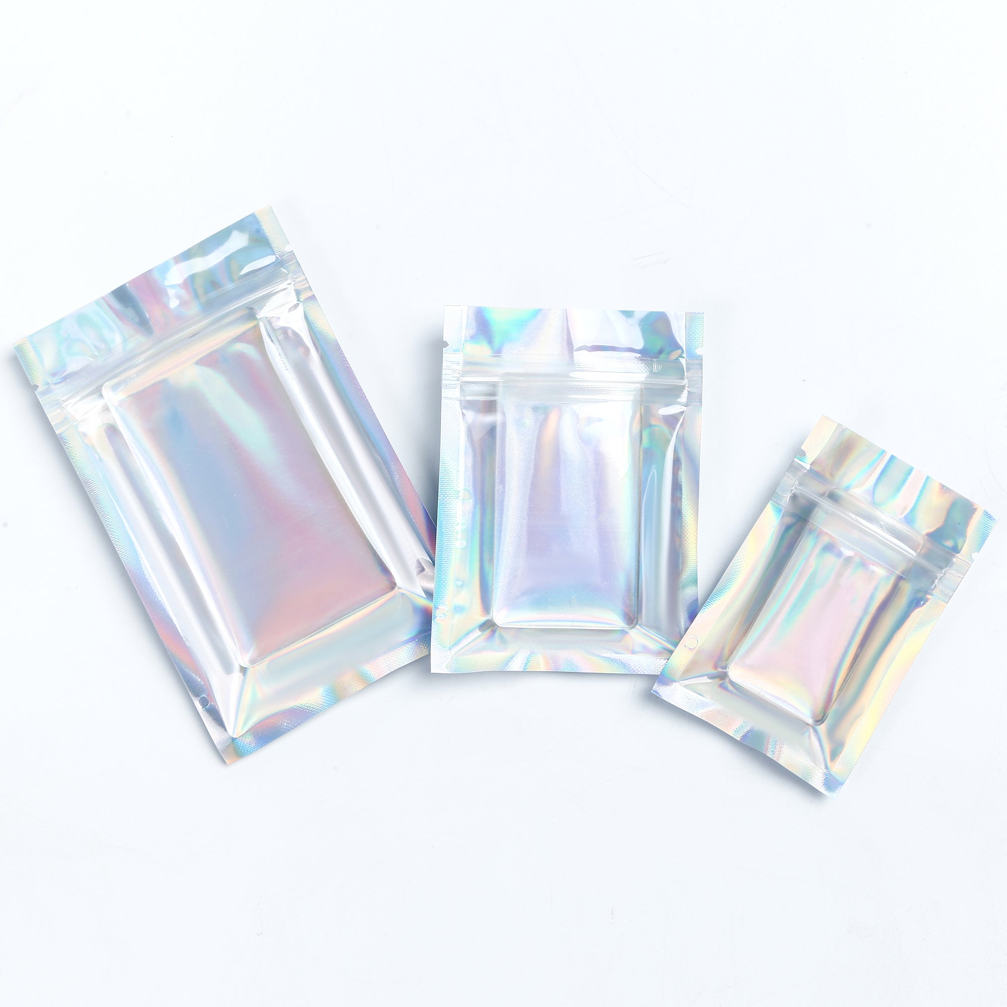 Half Diamond Holographic Mylar Zipper Seal Bags with Clear