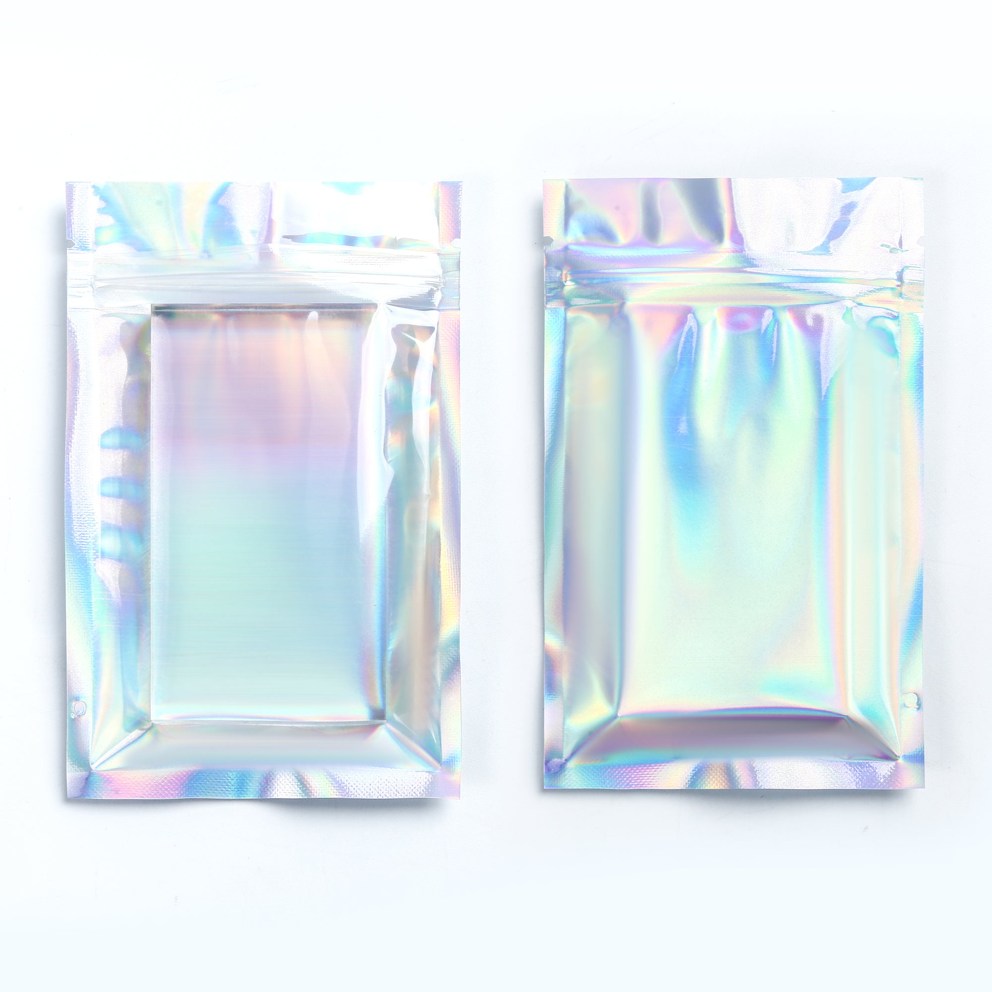 Half Diamond Holographic Mylar Zipper Seal Bags with Clear Half Diamond Holographic Mylar Zipper Seal Bags with Clear