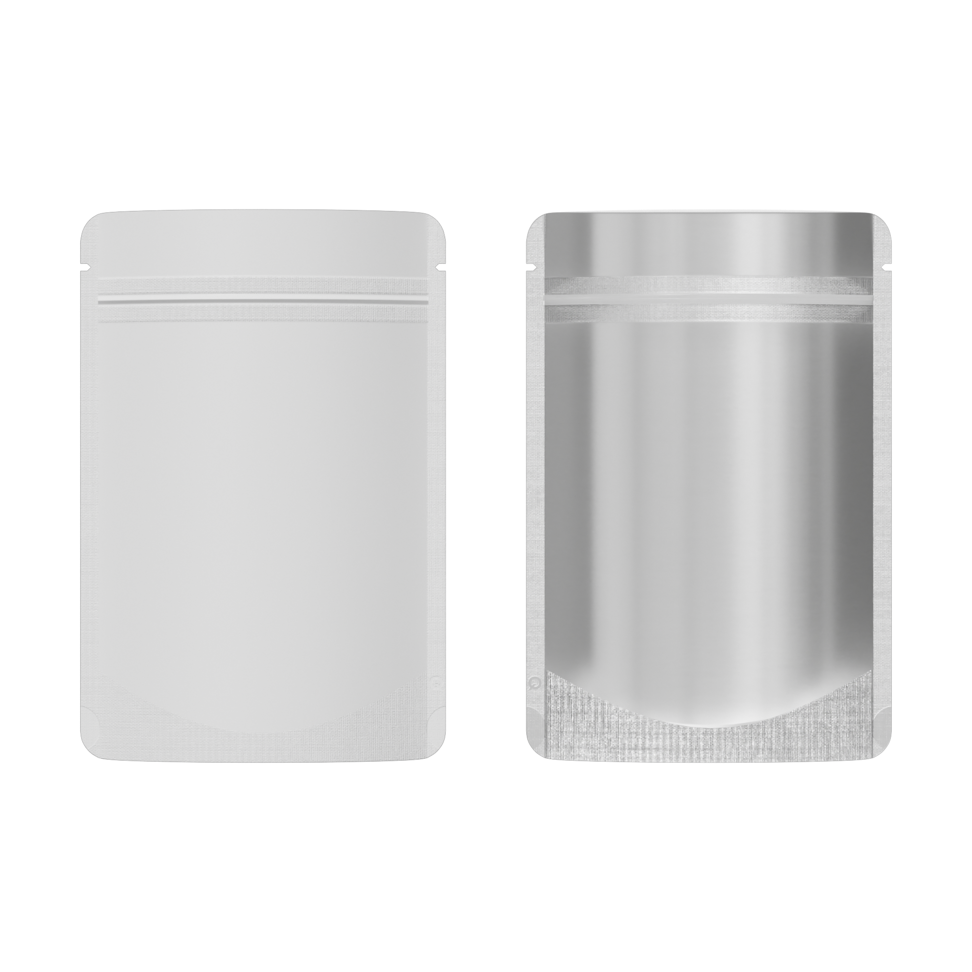 Half Off White Metallic Mylar Stand Strong Bags with Rounded Half Off White Metallic Mylar Stand Strong Bags with Rounded
