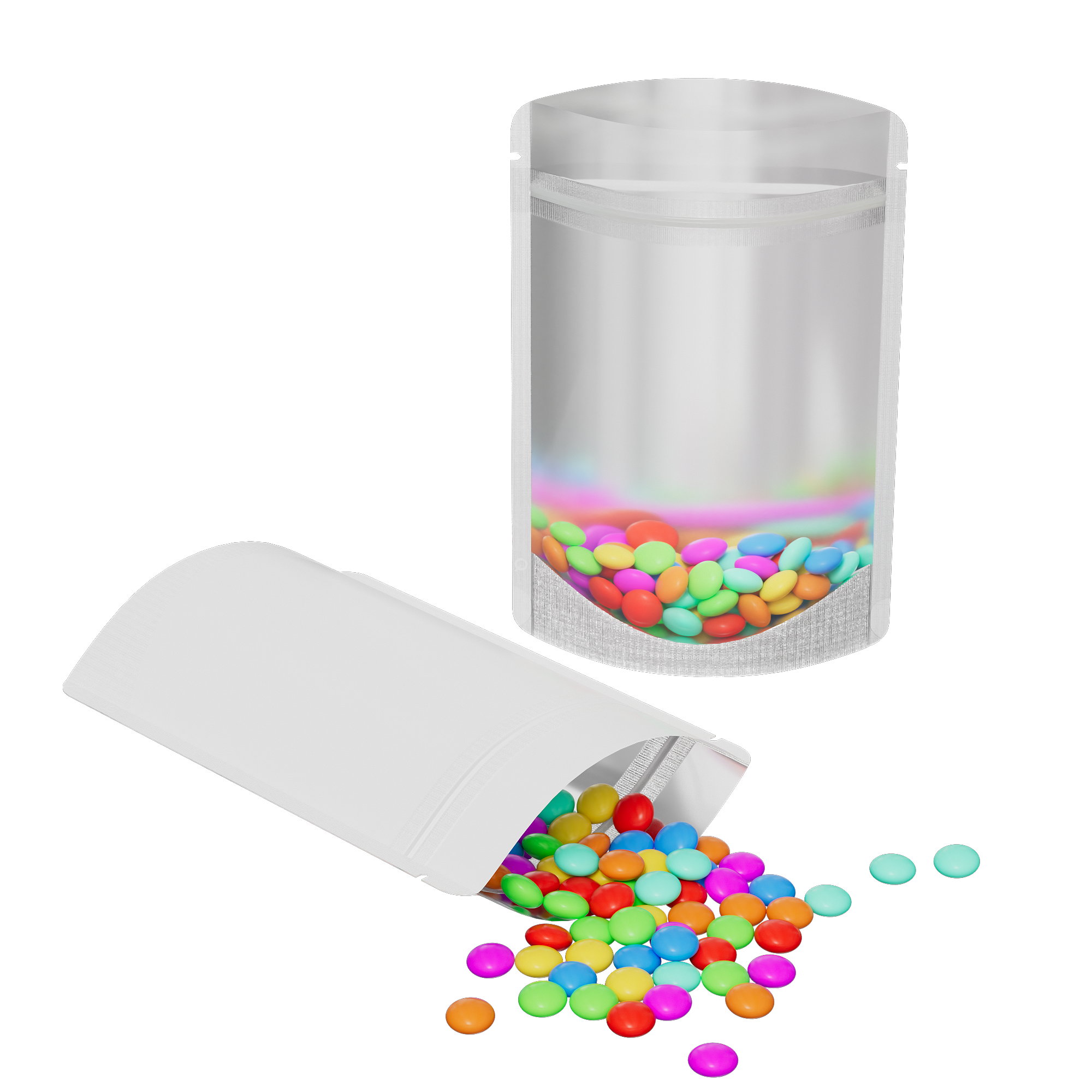 Half Off White Metallic Mylar Stand Strong Bags with Rounded Half Off White Metallic Mylar Stand Strong Bags with Rounded