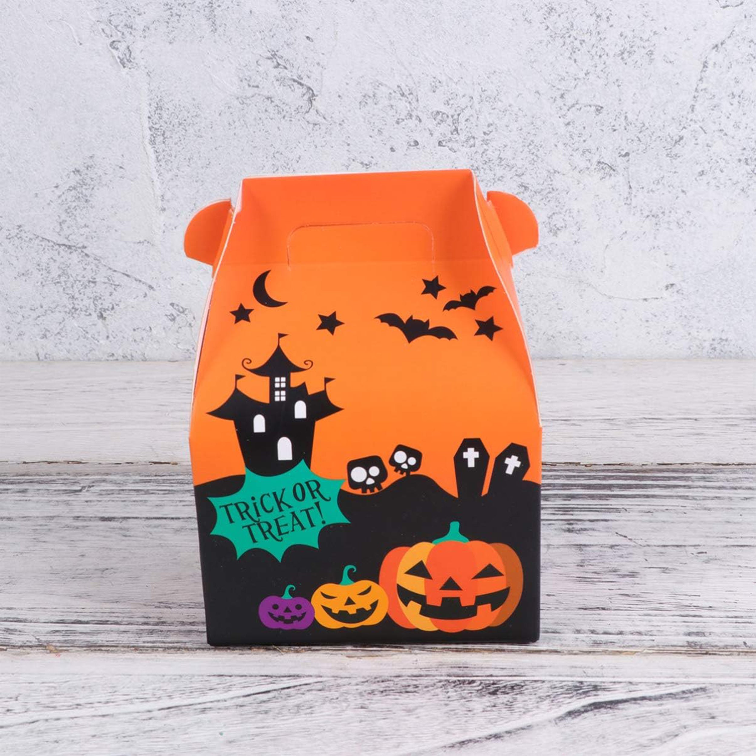 Halloween Designed Cardboard Treat Boxes with Handle Halloween Designed Cardboard Treat Boxes with Handle