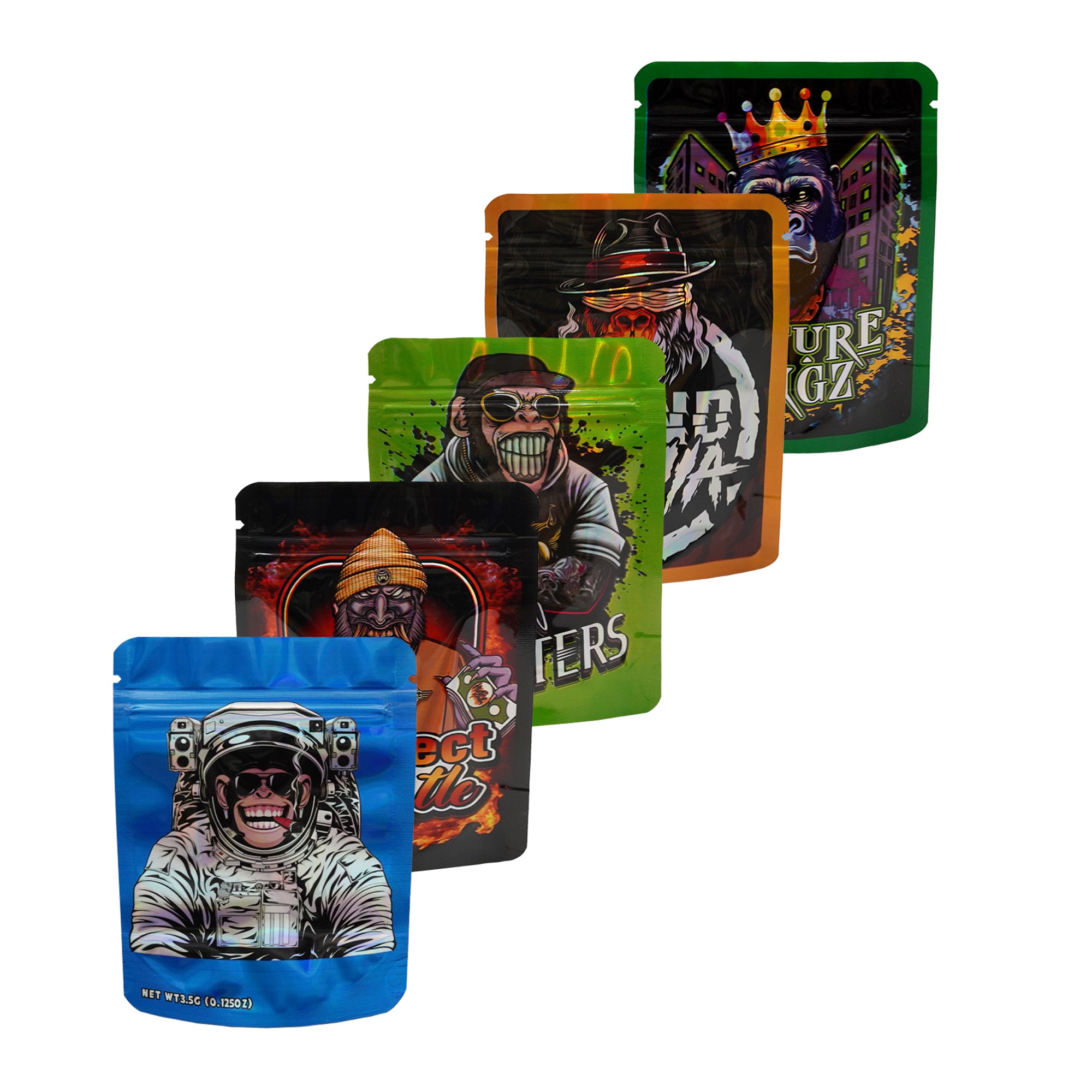Holographic Ape Design Smell Proof Mylar Foil Stand Strong