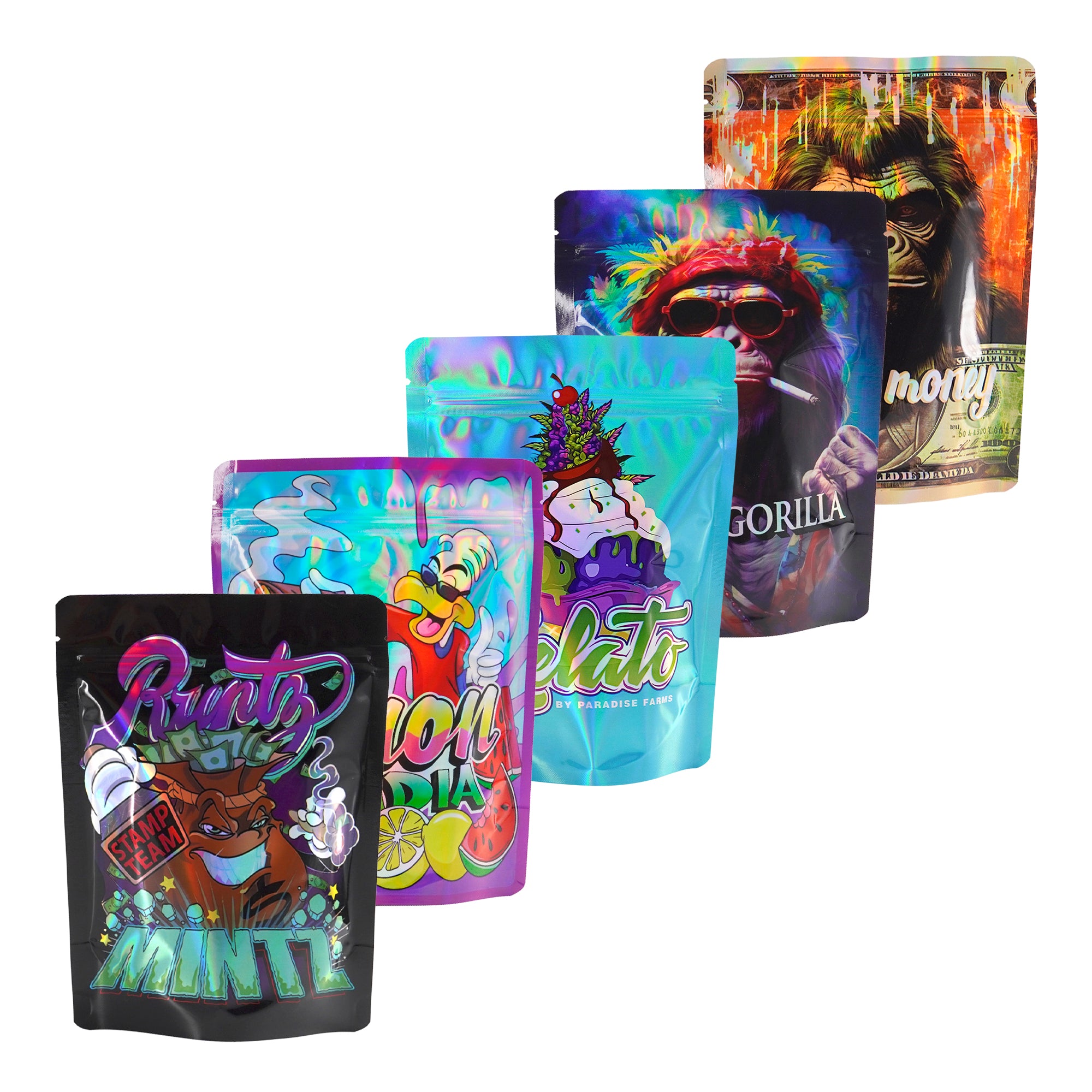 Holographic Assorted Designs Stand Strong Smell Proof Mylar
