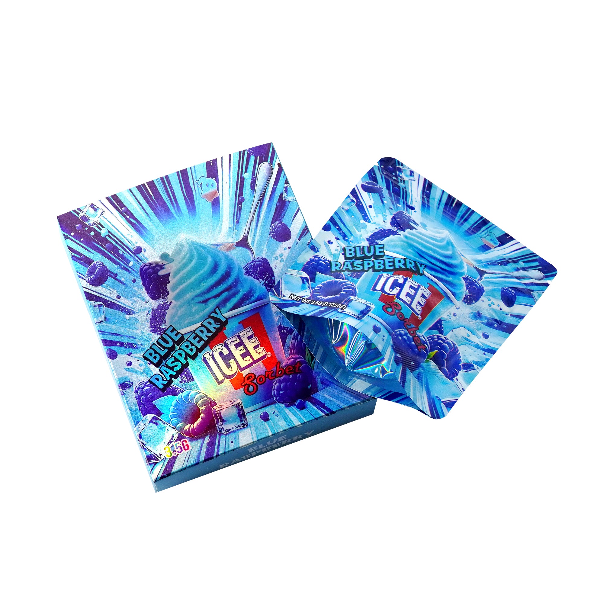 Holographic Blue Icee Smell Proof Metallized Foil Stand Holographic Blue Icee Smell Proof Metallized Foil Stand