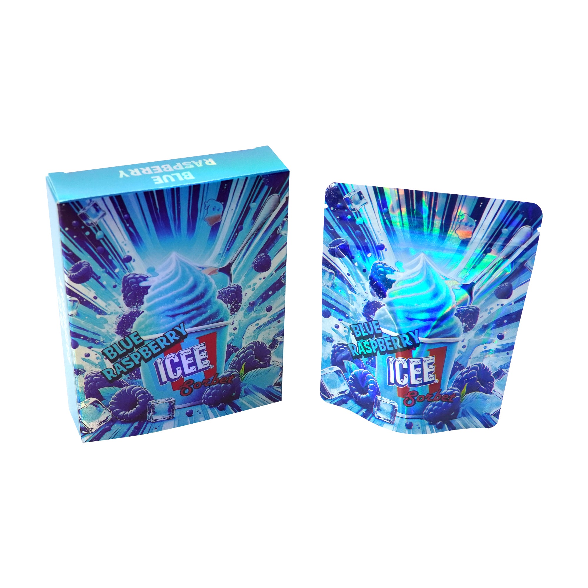 Holographic Blue Icee Smell Proof Metallized Foil Stand Holographic Blue Icee Smell Proof Metallized Foil Stand