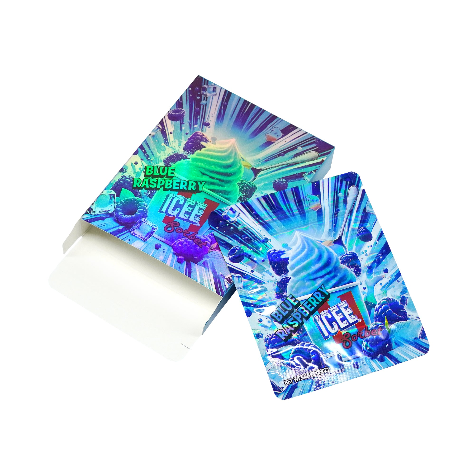 Holographic Blue Icee Smell Proof Metallized Foil Stand Holographic Blue Icee Smell Proof Metallized Foil Stand