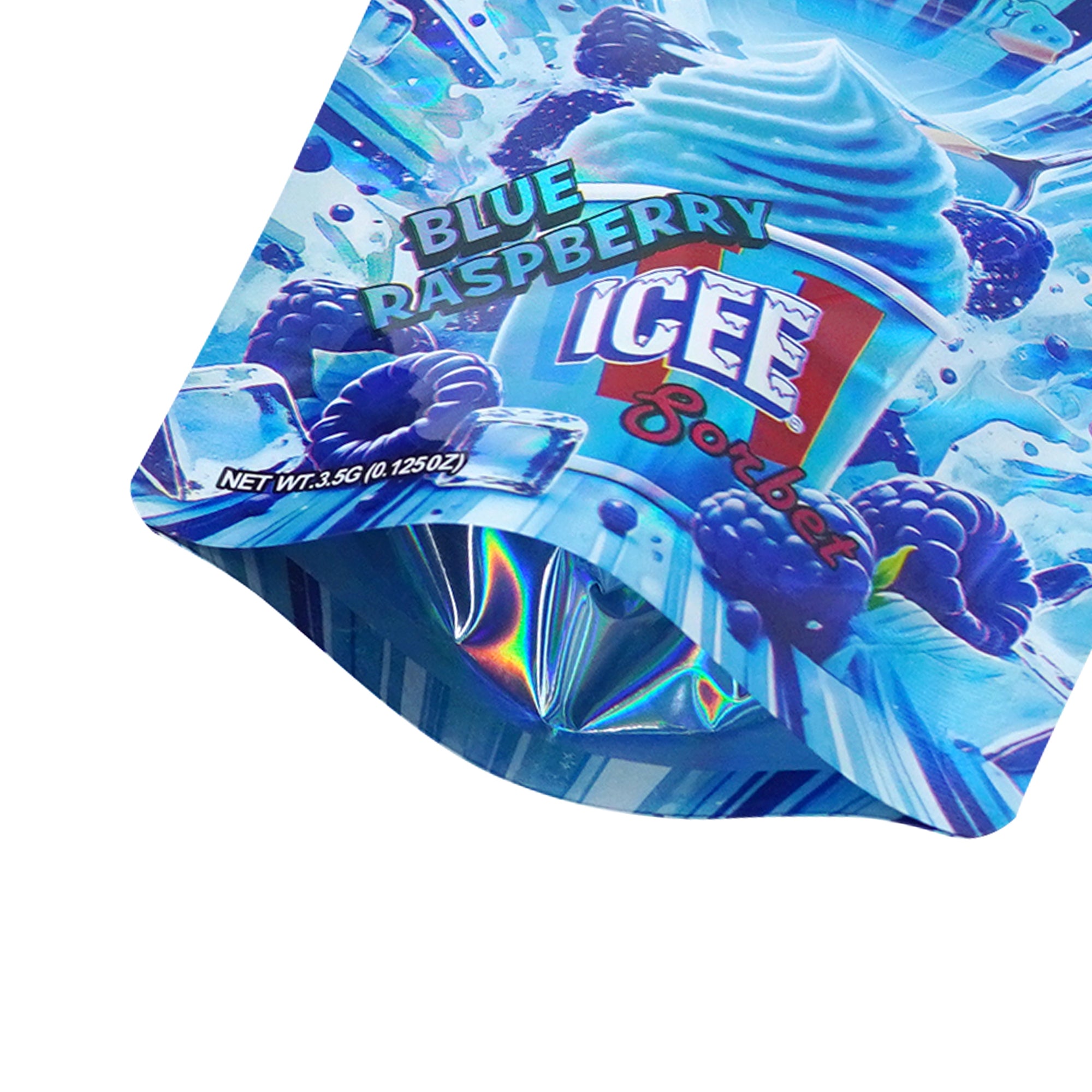 Holographic Blue Icee Smell Proof Metallized Foil Stand Holographic Blue Icee Smell Proof Metallized Foil Stand