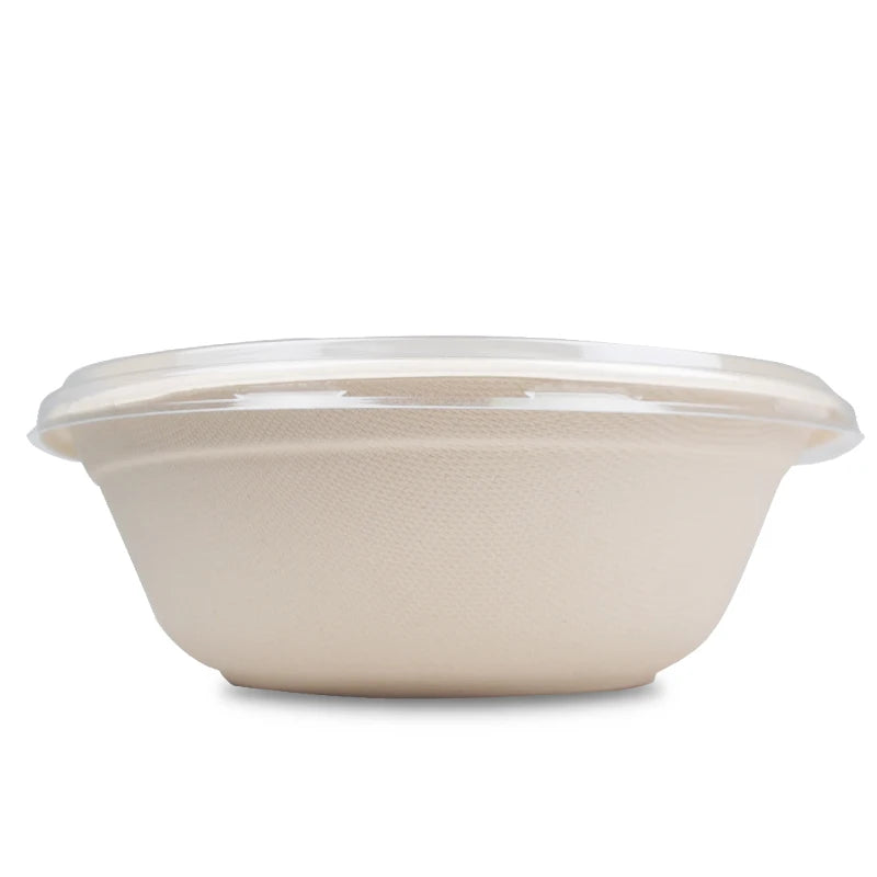 Customized Logo Sugarcane Pulp Paper Bowl With Plastic Lid Customized Logo Sugarcane Pulp Paper Bowl With Plastic Lid