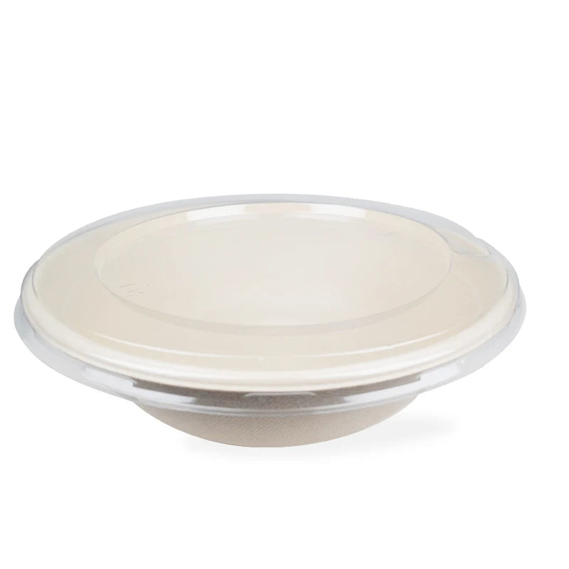 Customized Logo Sugarcane Pulp Paper Bowl With Plastic Lid Customized Logo Sugarcane Pulp Paper Bowl With Plastic Lid