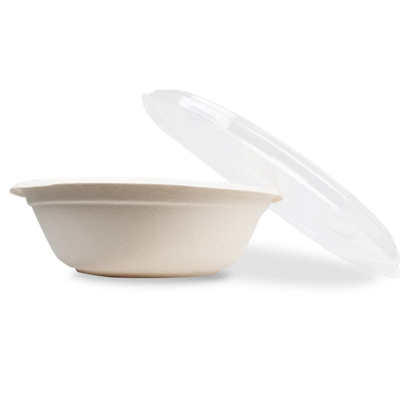 Customized Logo Sugarcane Pulp Paper Bowl With Plastic Lid Customized Logo Sugarcane Pulp Paper Bowl With Plastic Lid