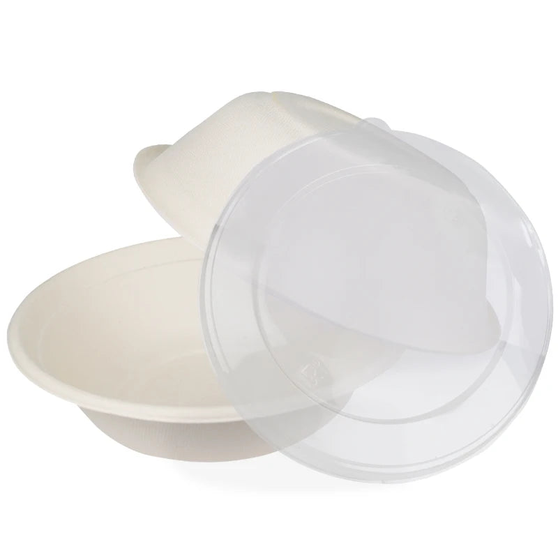 Customized Logo Sugarcane Pulp Paper Bowl With Plastic Lid Customized Logo Sugarcane Pulp Paper Bowl With Plastic Lid