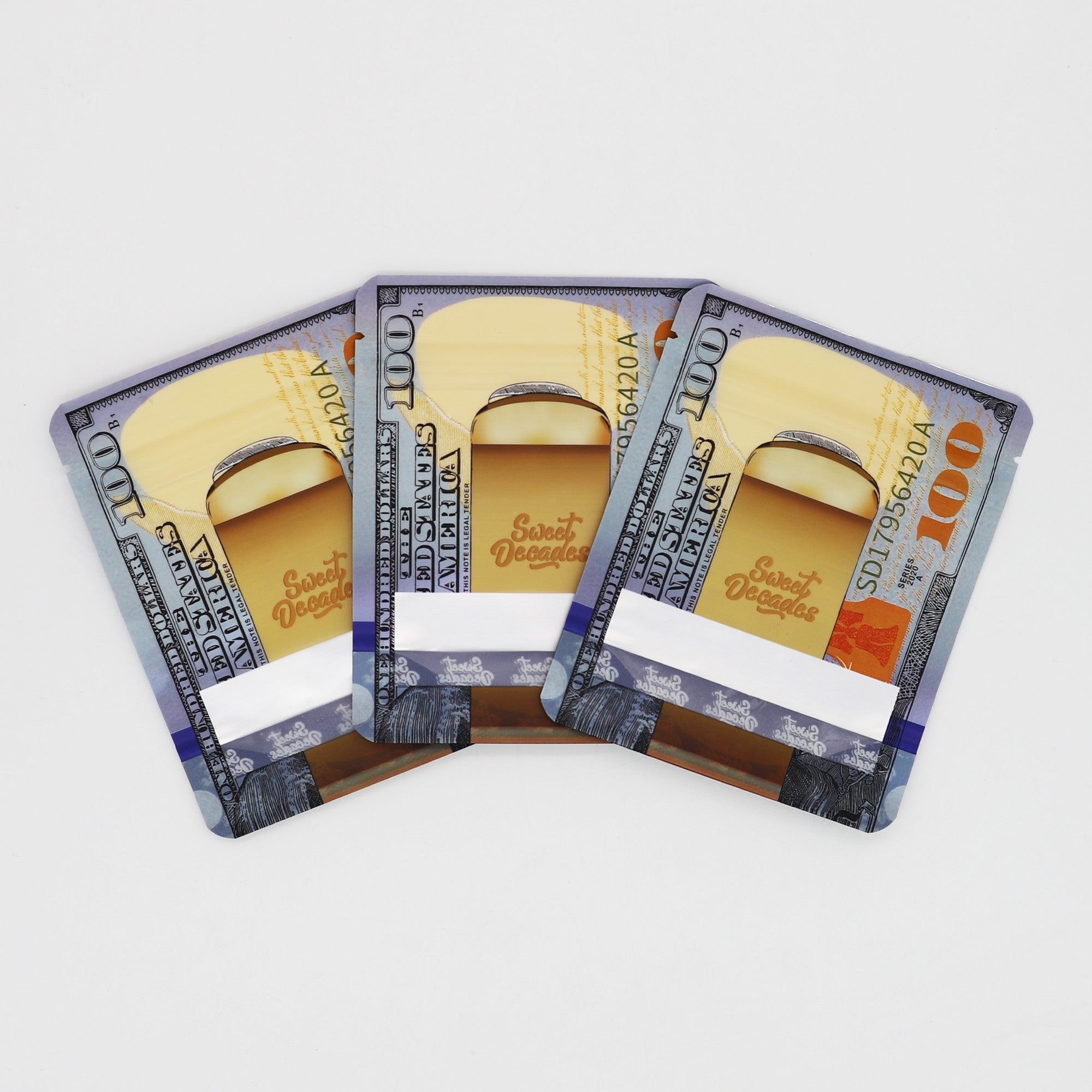 Hundred Gray Design Metallic Foil Stand Strong Bags Hundred Gray Design Metallic Foil Stand Strong Bags