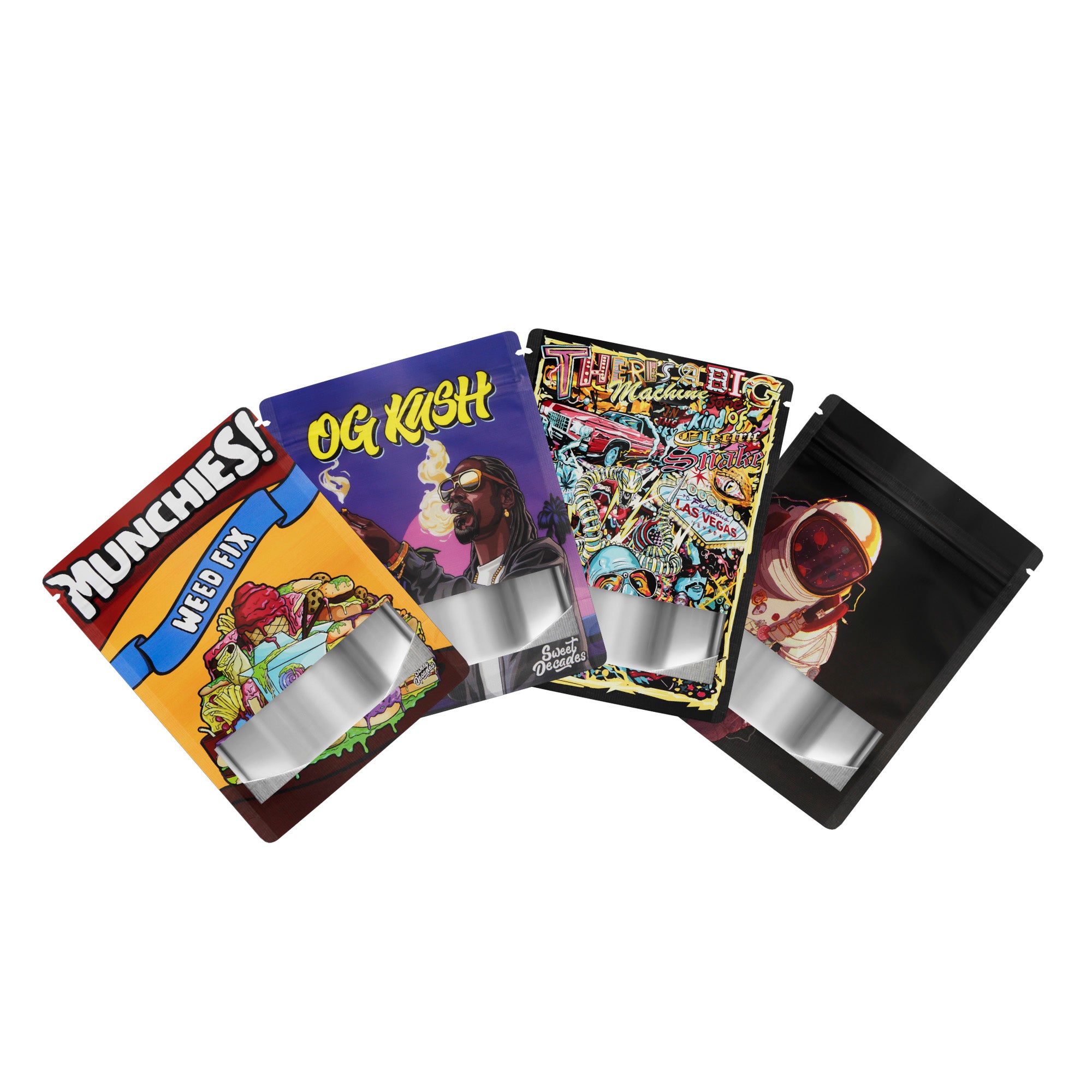 Matte Designs Smell Proof Metallic Foil Stand Strong Bags Matte Designs Smell Proof Metallic Foil Stand Strong Bags