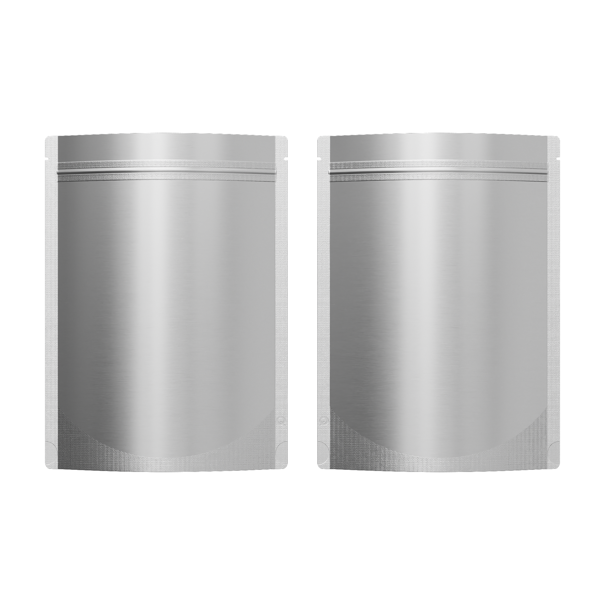 Matte Nickel Silver Mylar Stand Strong Bags with Rounded Matte Nickel Silver Mylar Stand Strong Bags with Rounded