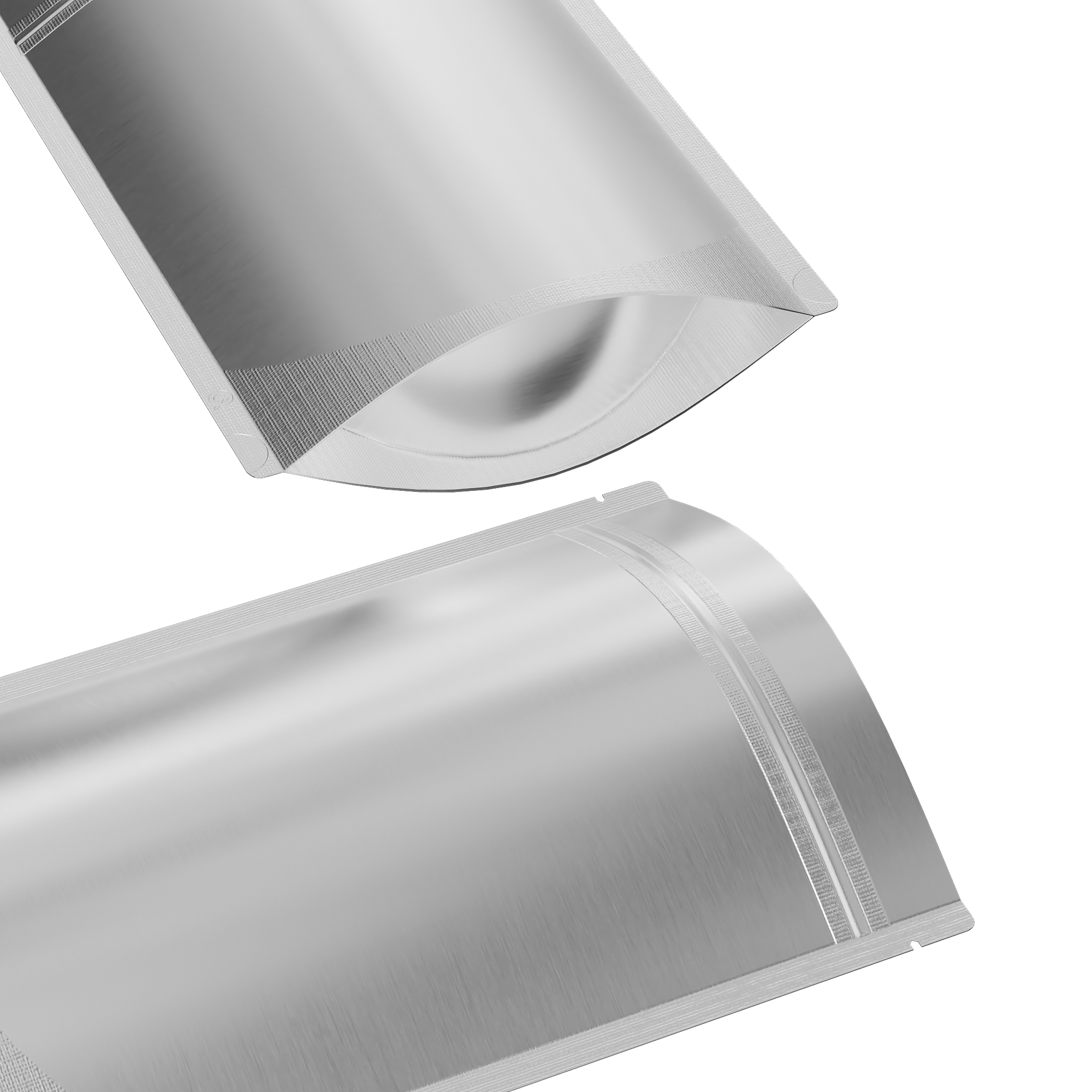 Matte Nickel Silver Mylar Stand Strong Bags with Rounded Matte Nickel Silver Mylar Stand Strong Bags with Rounded