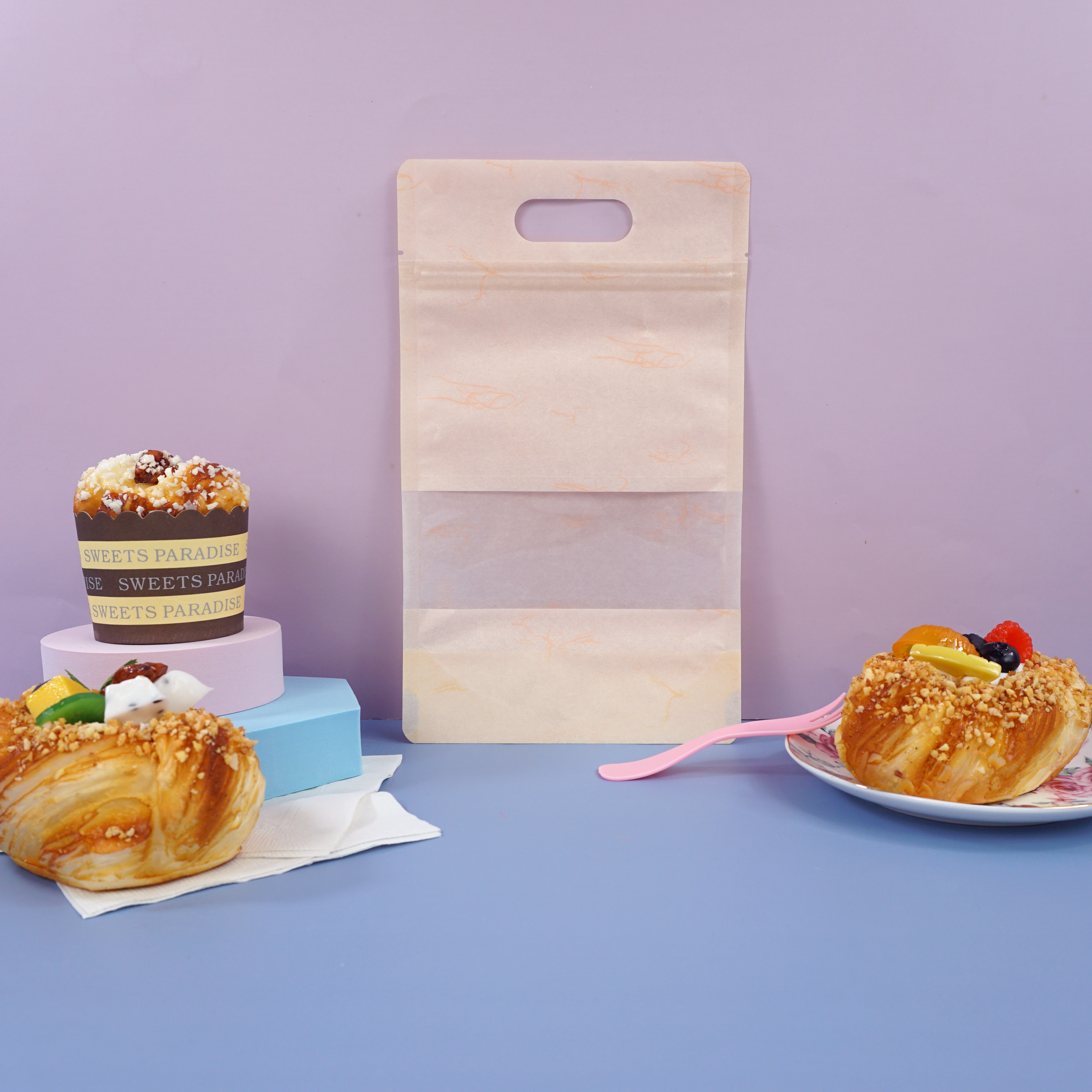 Matte Peach Pink Rice Paper Clear Window Stand Strong Bags Matte Peach Pink Rice Paper Clear Window Stand Strong Bags