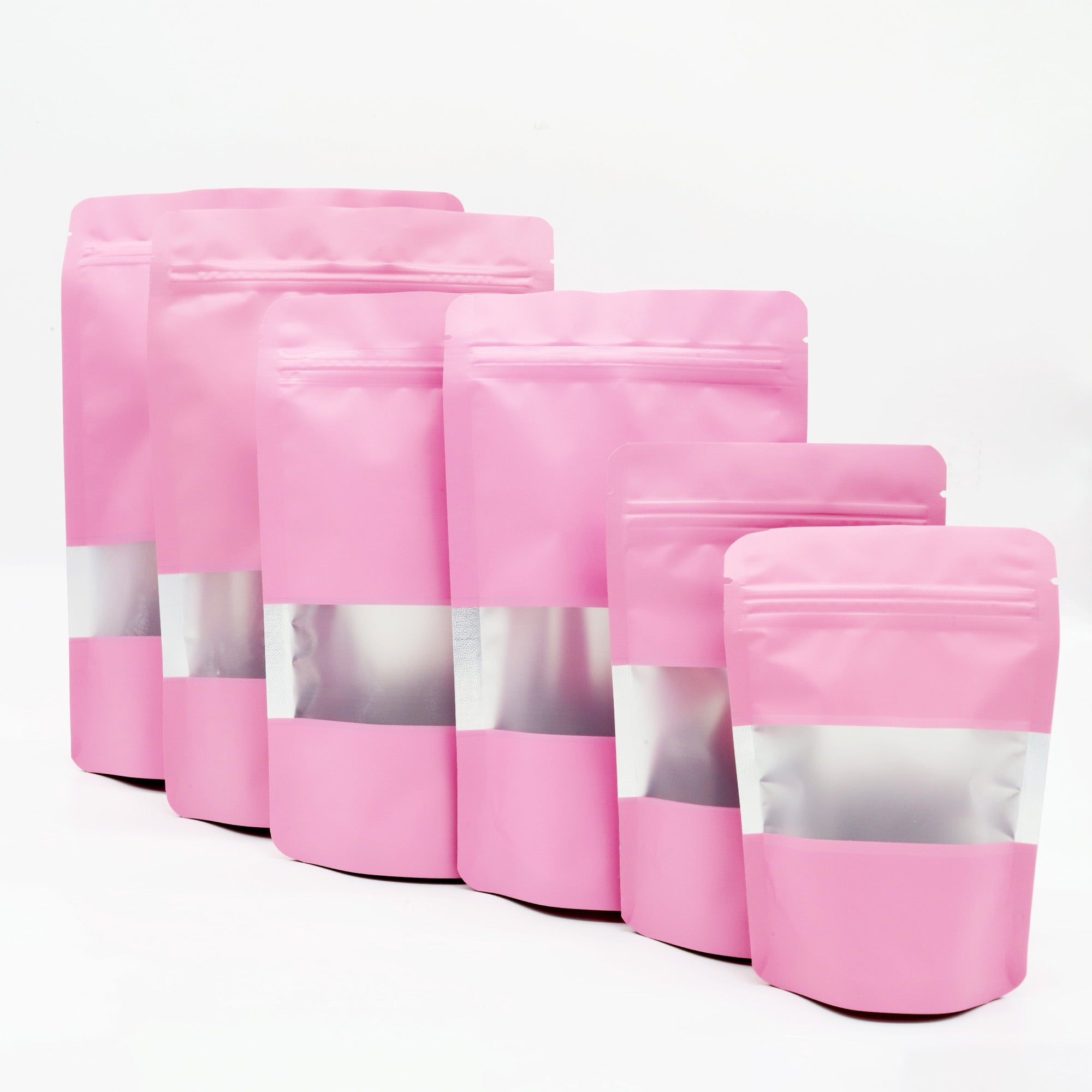 Matte Shimmering Blush Pink Frosted Window Mylar Stand Matte Shimmering Blush Pink Frosted Window Mylar Stand