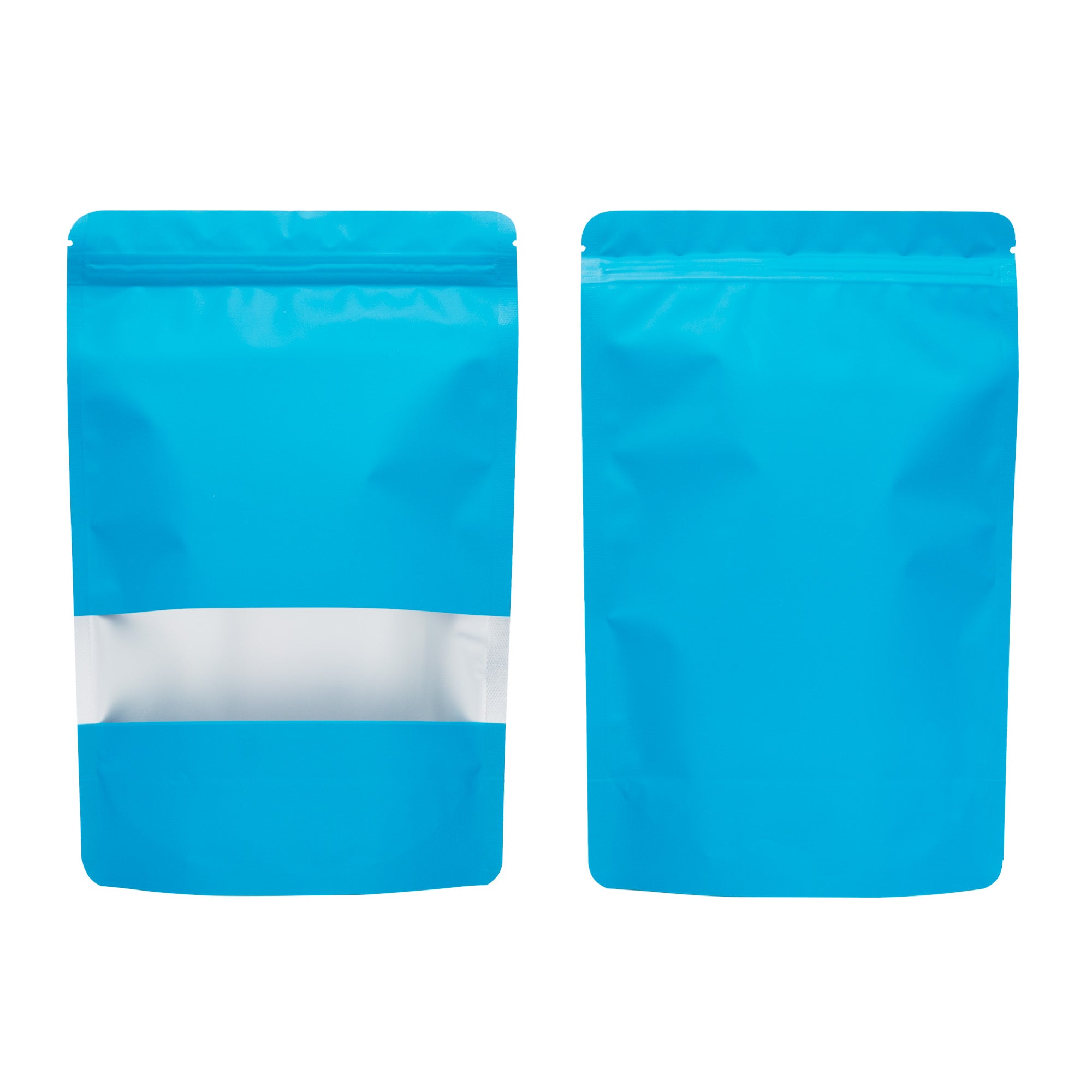 Matte Shock Blue Window Mylar Stand Strong Bags Matte Shock Blue Window Mylar Stand Strong Bags