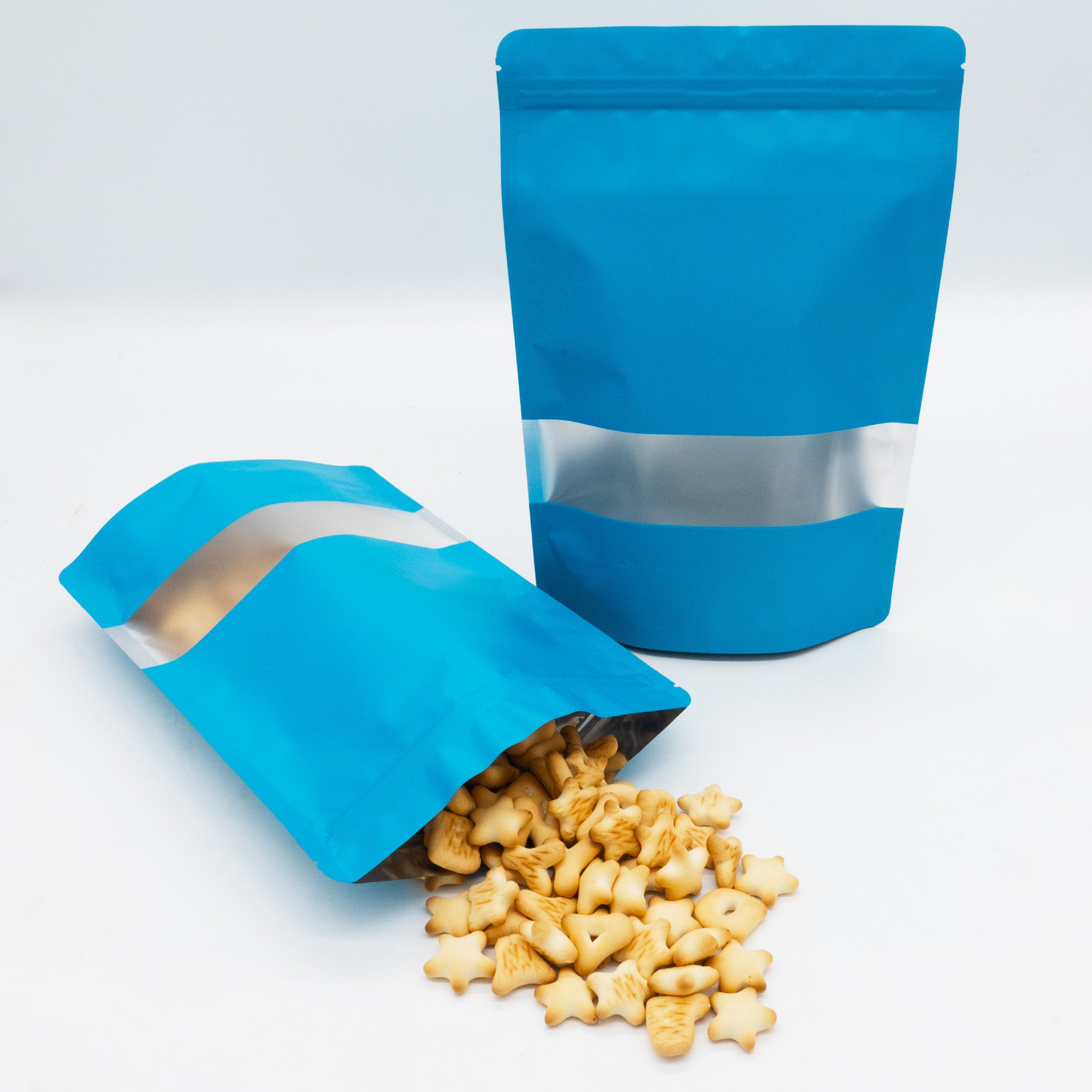 Matte Shock Blue Window Mylar Stand Strong Bags Matte Shock Blue Window Mylar Stand Strong Bags