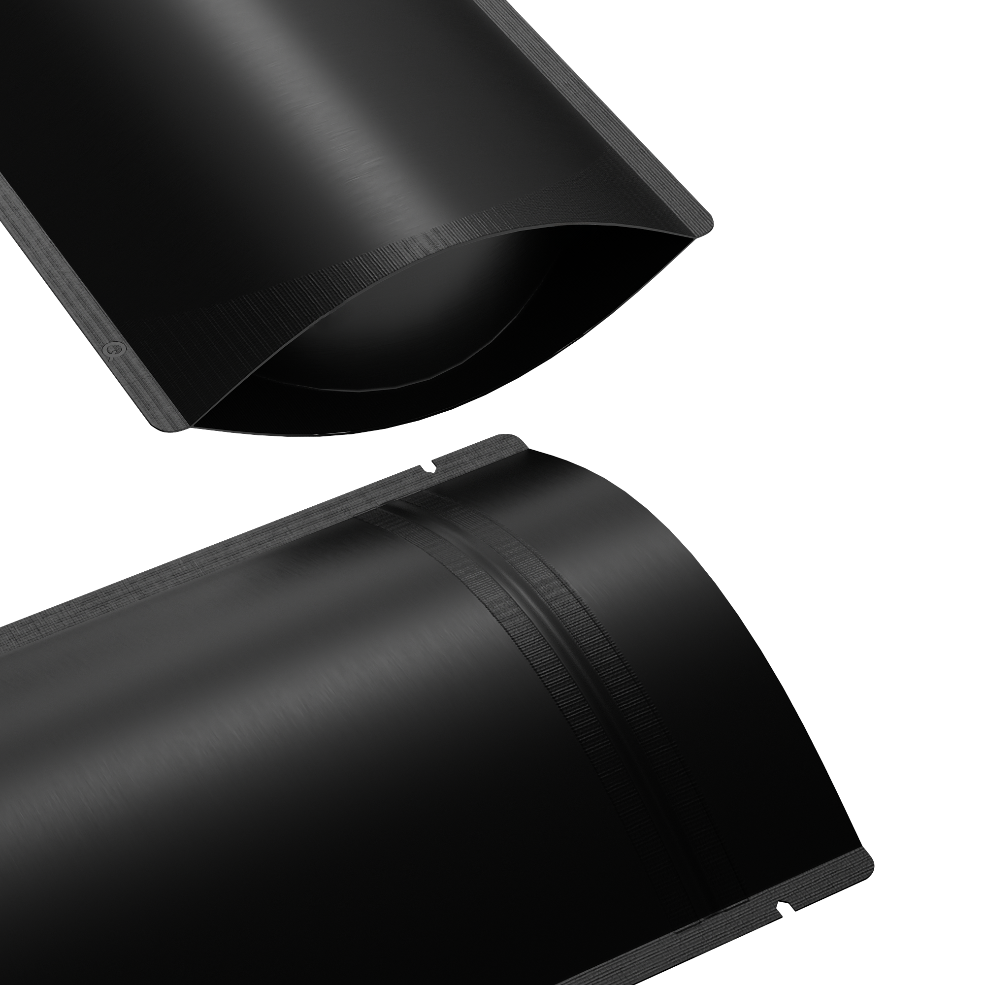 Matte Waxed Black Mylar Stand Strong Bags with Rounded Matte Waxed Black Mylar Stand Strong Bags with Rounded
