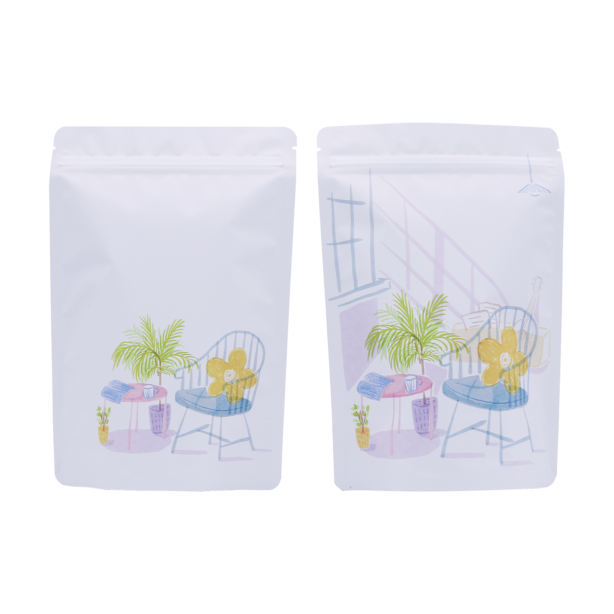 Matte White Relaxation Painting Mylar Stand Strong Bags Matte White Relaxation Painting Mylar Stand Strong Bags