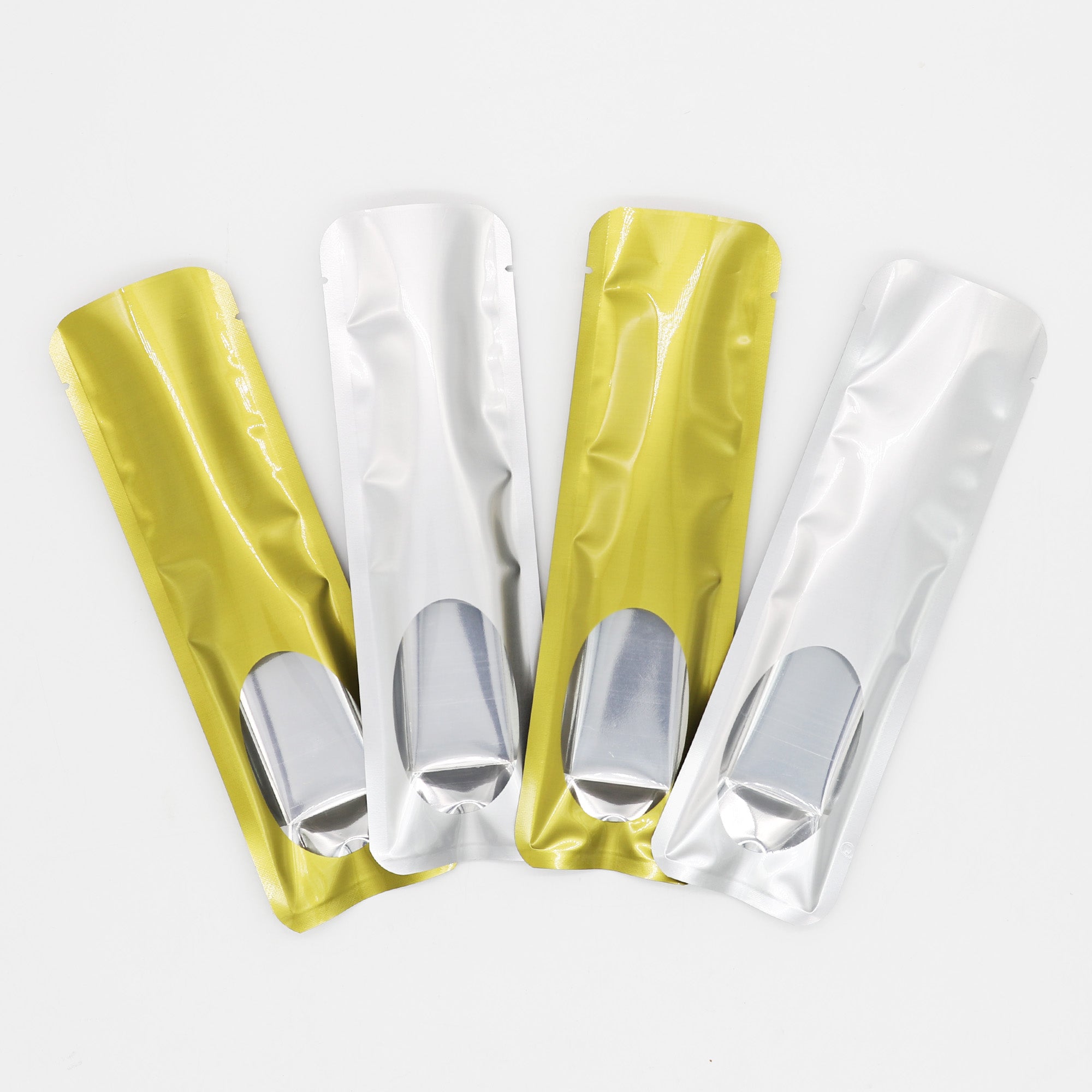 Metallic Metallized Stick Bags - Round Corners & Oval Window Metallic Metallized Stick Bags - Round Corners & Oval Window