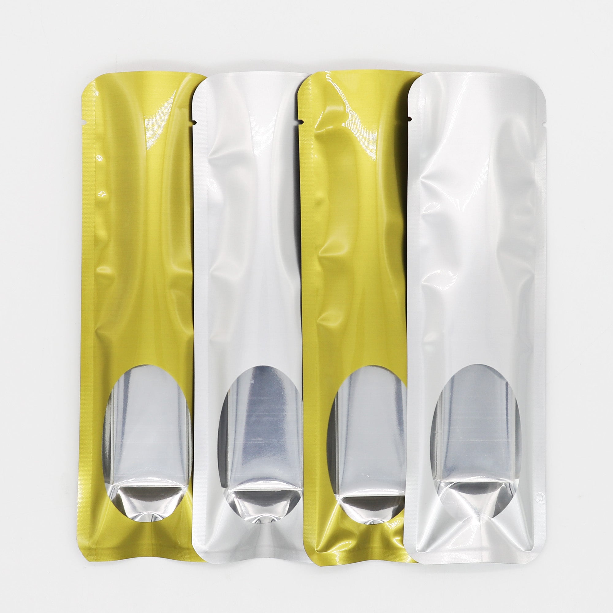 Metallic Metallized Stick Bags - Round Corners & Oval Window Metallic Metallized Stick Bags - Round Corners & Oval Window