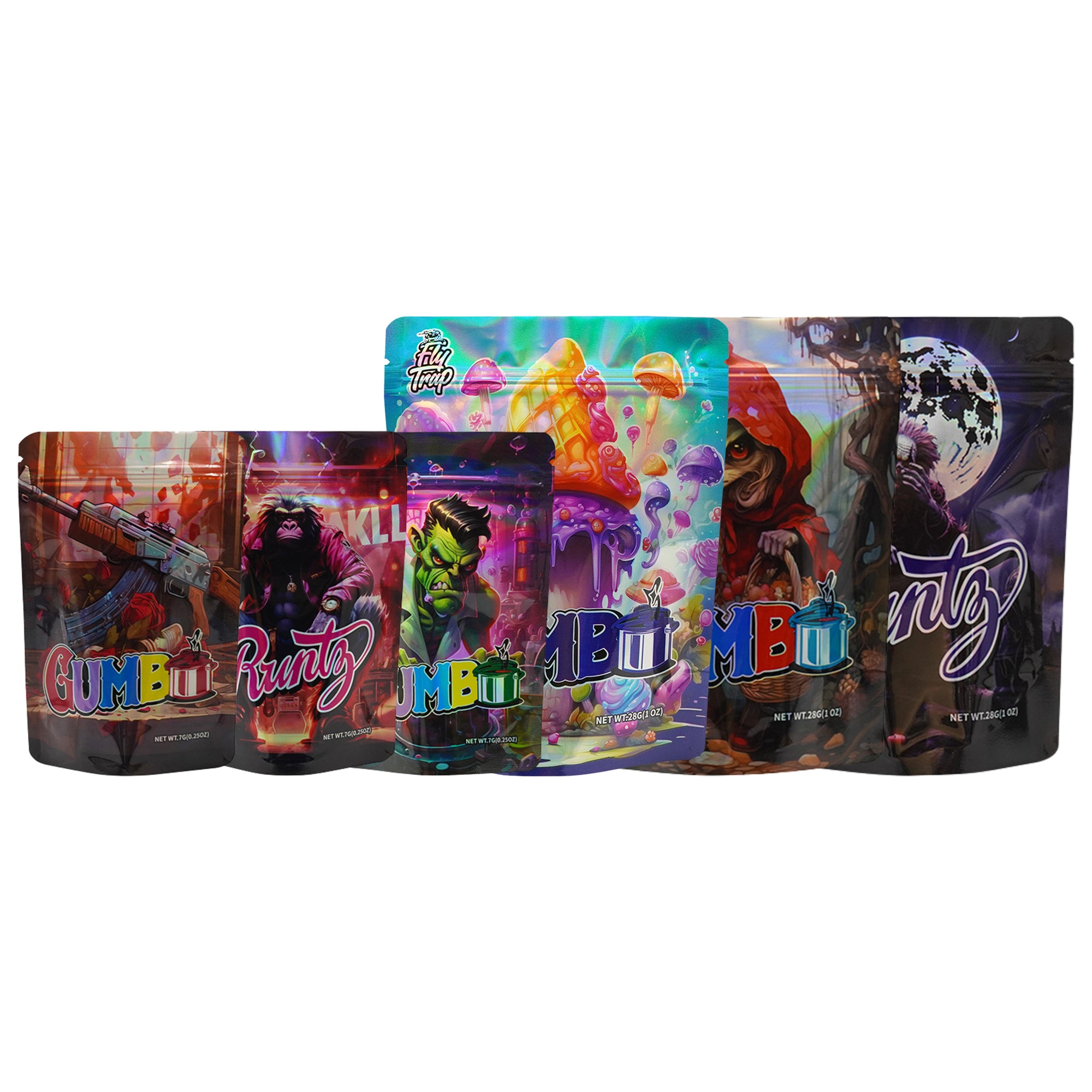 Mixed Holographic Smell Proof Mylar Foil Stand Strong Bags