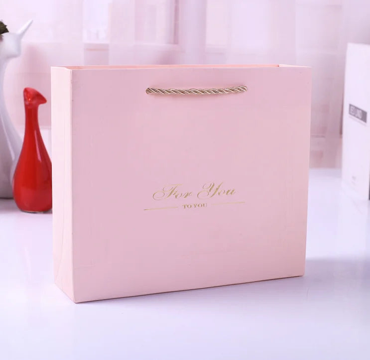 Recyclable Pink Paper Bag With Logo Custom White Shopping Recyclable Pink Paper Bag With Logo Custom White Shopping