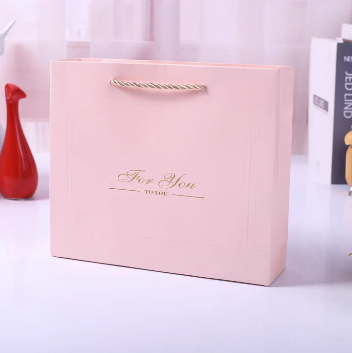 Recyclable Pink Paper Bag With Logo Custom White Shopping Recyclable Pink Paper Bag With Logo Custom White Shopping