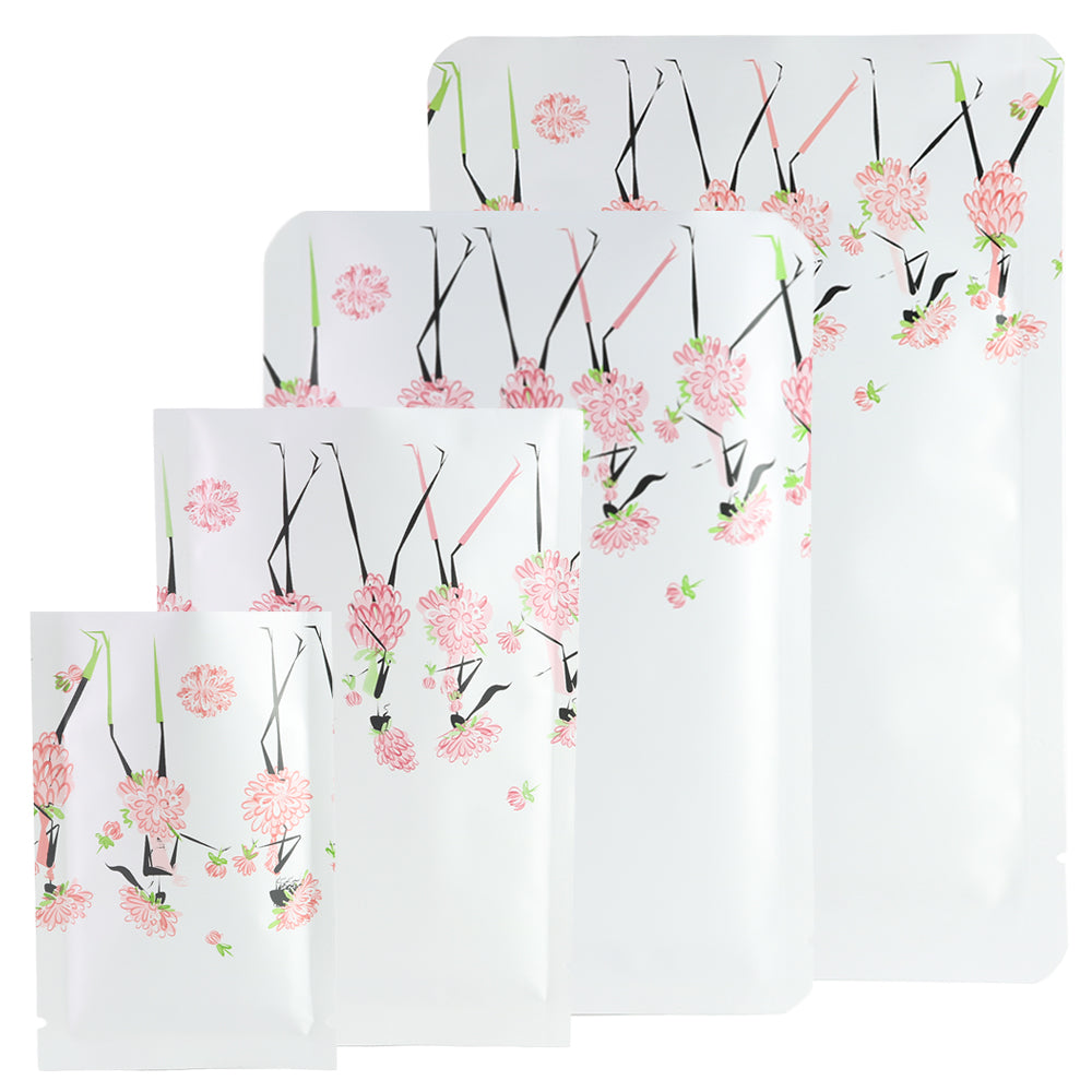 Rosey White Matte Flower Girl Design Open Bottom Bags Rosey White Matte Flower Girl Design Open Bottom Bags
