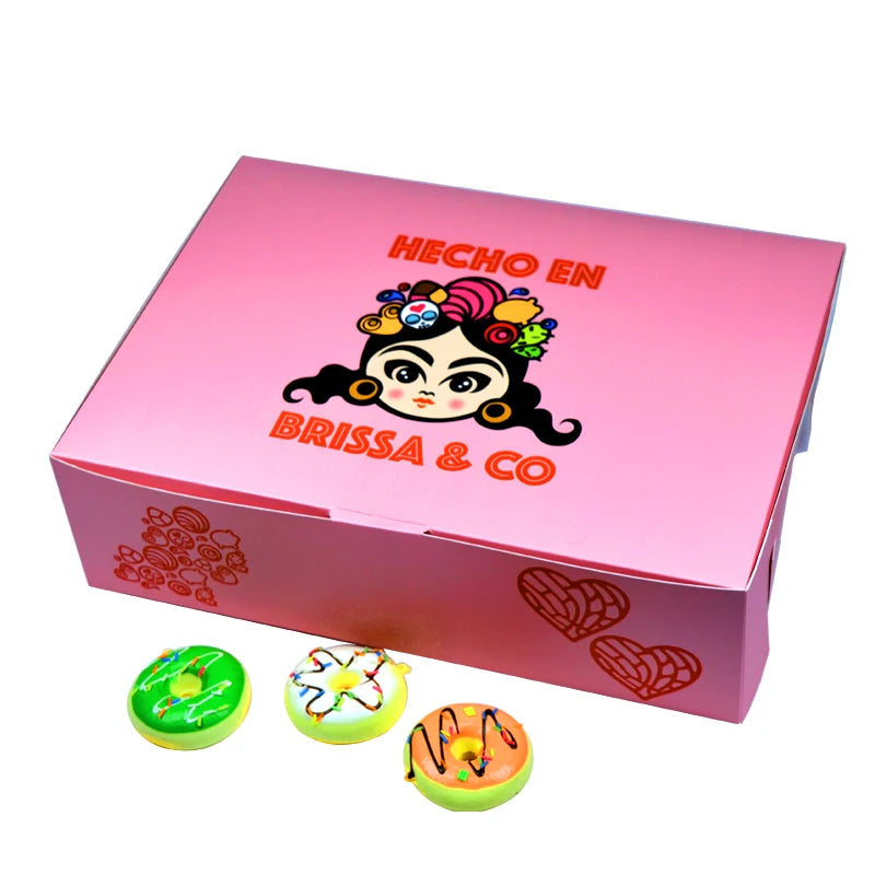 Custom Pink Print Coated Food Paper Box Packaging 3 Donuts Custom Pink Print Coated Food Paper Box Packaging 3 Donuts