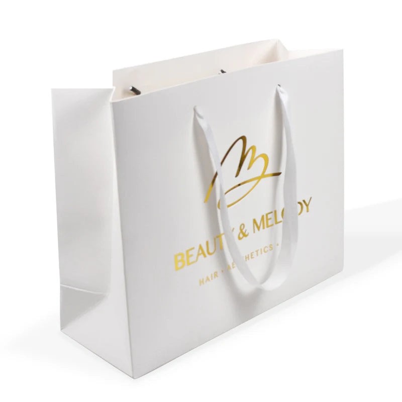 Shopping Paper Bag Gold Foil Stamping Logo Printed White Shopping Paper Bag Gold Foil Stamping Logo Printed White