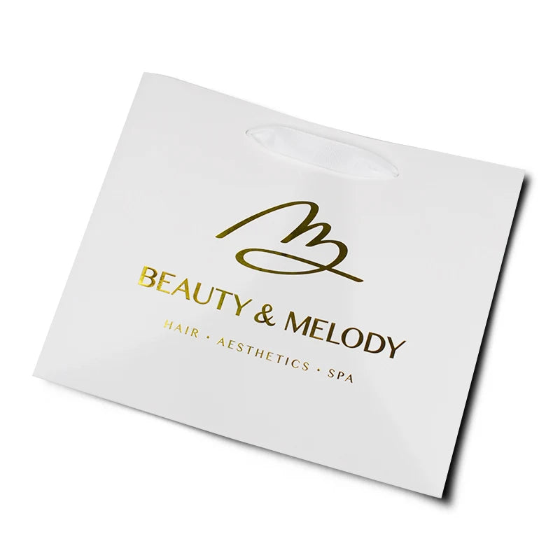 Shopping Paper Bag Gold Foil Stamping Logo Printed White Shopping Paper Bag Gold Foil Stamping Logo Printed White
