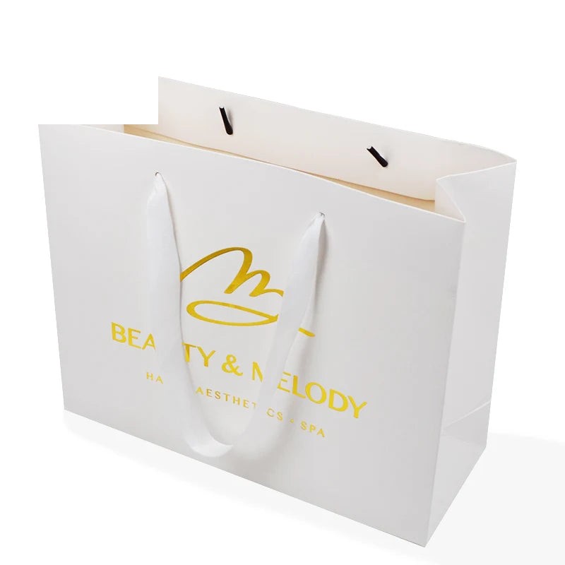Shopping Paper Bag Gold Foil Stamping Logo Printed White Shopping Paper Bag Gold Foil Stamping Logo Printed White