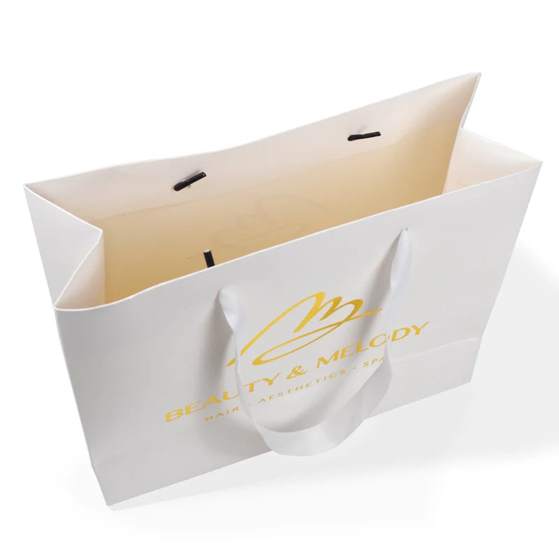 Shopping Paper Bag Gold Foil Stamping Logo Printed White Shopping Paper Bag Gold Foil Stamping Logo Printed White