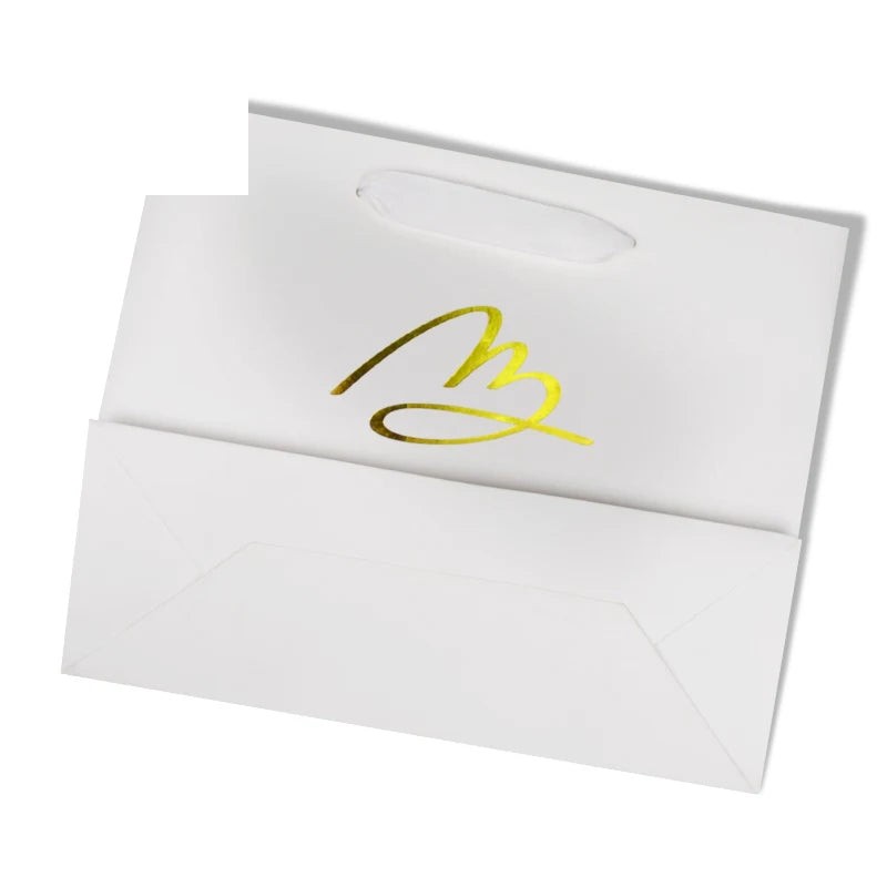 Shopping Paper Bag Gold Foil Stamping Logo Printed White Shopping Paper Bag Gold Foil Stamping Logo Printed White