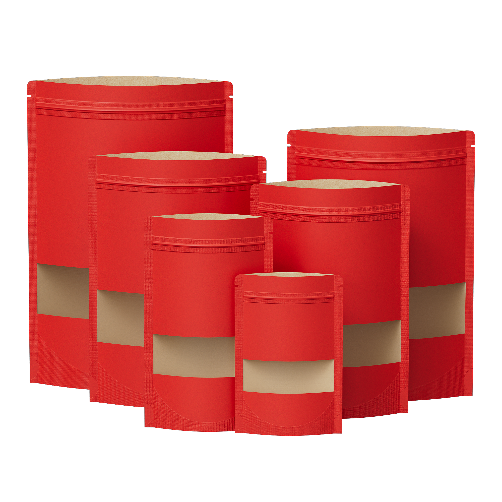 Smooth Brick Red Kraft with Window Stand Strong Bags