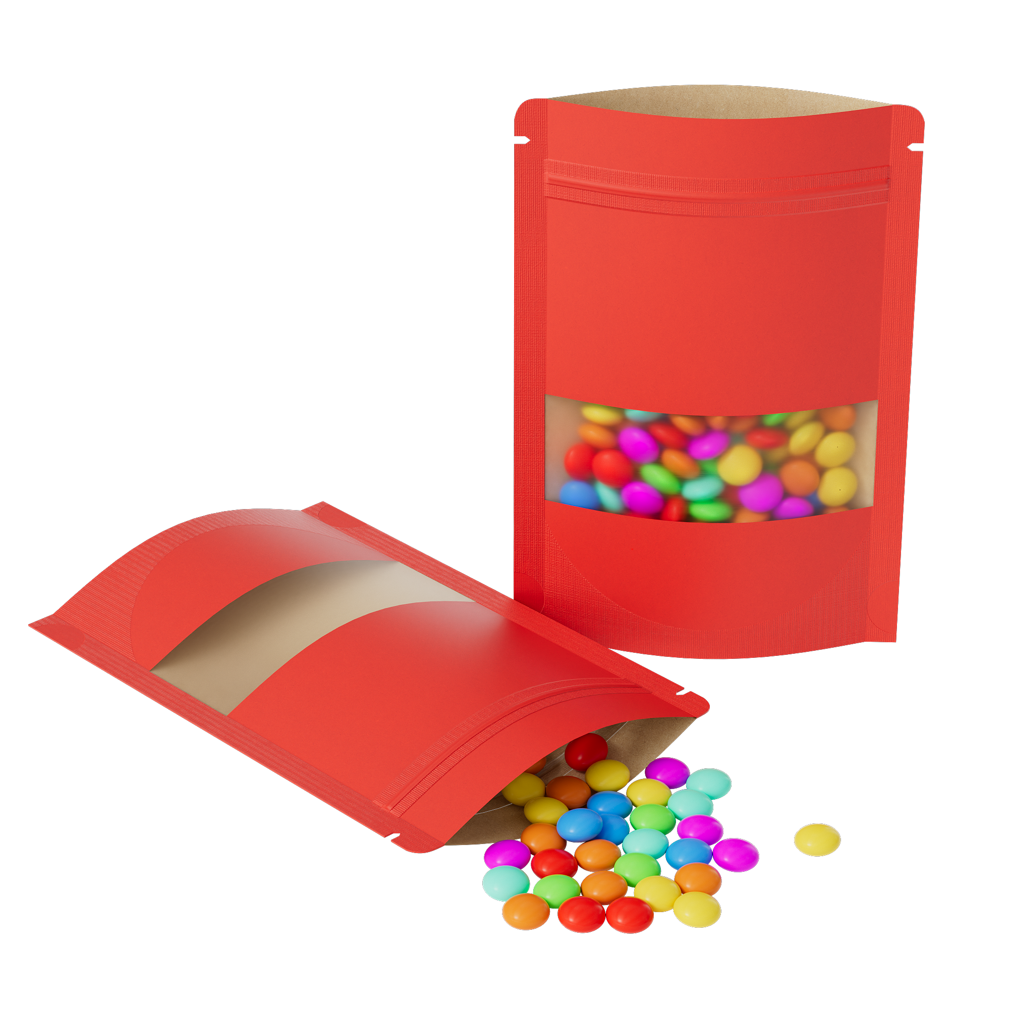 Smooth Brick Red Kraft with Window Stand Strong Bags Smooth Brick Red Kraft with Window Stand Strong Bags