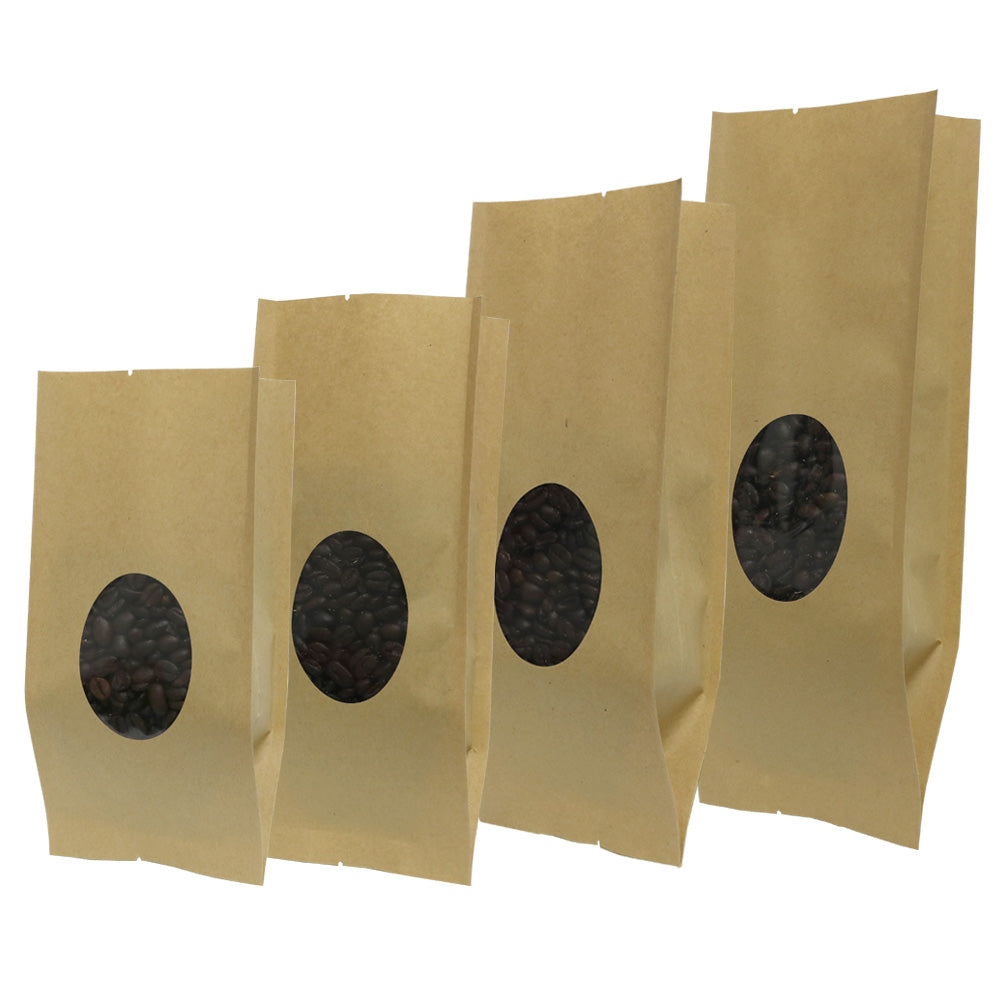 Vintage Brown with Round Window Block Bottom Open Top Bags Vintage Brown with Round Window Block Bottom Open Top Bags
