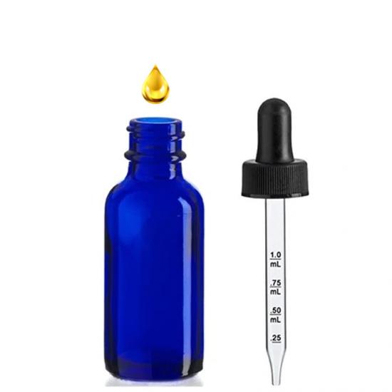 1oz Essential Oil Blue Medical Boston Glass Tincture Dropper