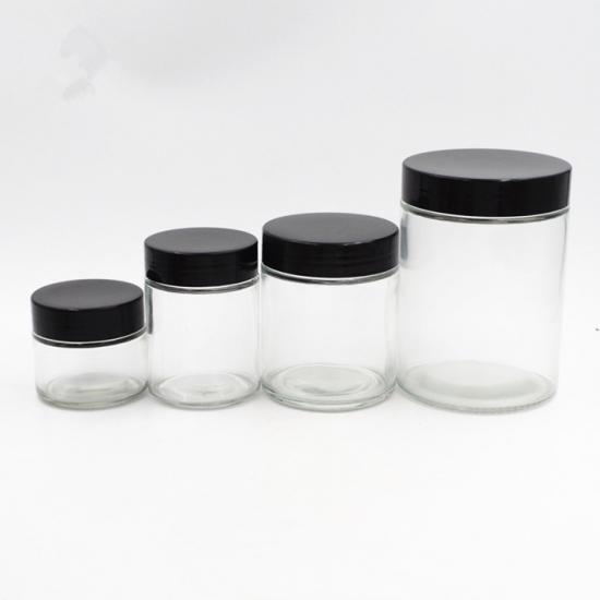 2oz Custom Glass Container Child Proof Jar Black Wide Mouth