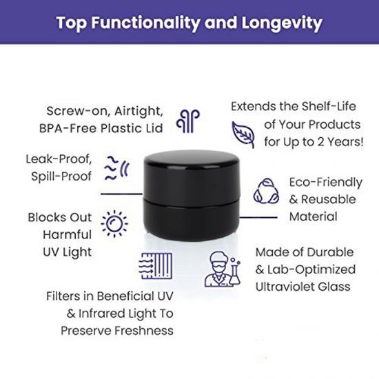 Black Ultraviolet Refillable Empty Glass Screw Top Jar Black Ultraviolet Refillable Empty Glass Screw Top Jar
