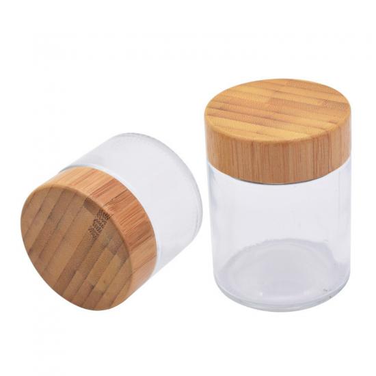 Child Resistant Glass Food Storage Jar With Wood Bamboo Lid