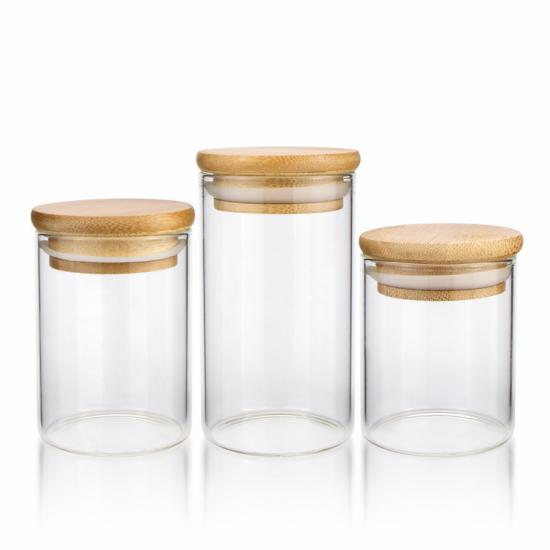 Glass Storage Jars with Sealed Bamboo Lids Clear Glass Food Glass Storage Jars with Sealed Bamboo Lids Clear Glass Food