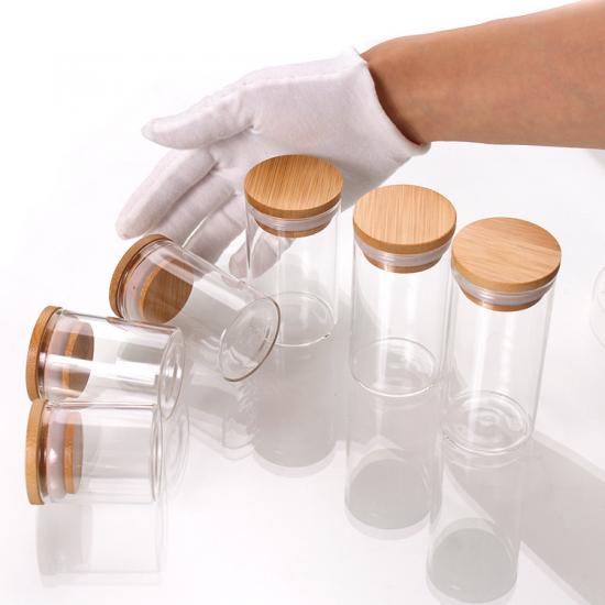 Glass Storage Jars with Sealed Bamboo Lids Clear Glass Food Glass Storage Jars with Sealed Bamboo Lids Clear Glass Food