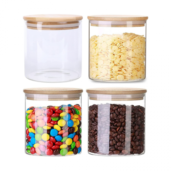 Glass Storage Jars with Sealed Bamboo Lids Clear Glass Food Glass Storage Jars with Sealed Bamboo Lids Clear Glass Food
