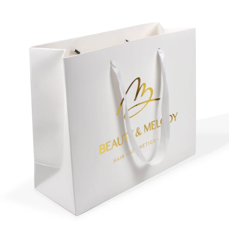 Shopping Paper Bag Gold Foil Stamping Logo Printed White Shopping Paper Bag Gold Foil Stamping Logo Printed White